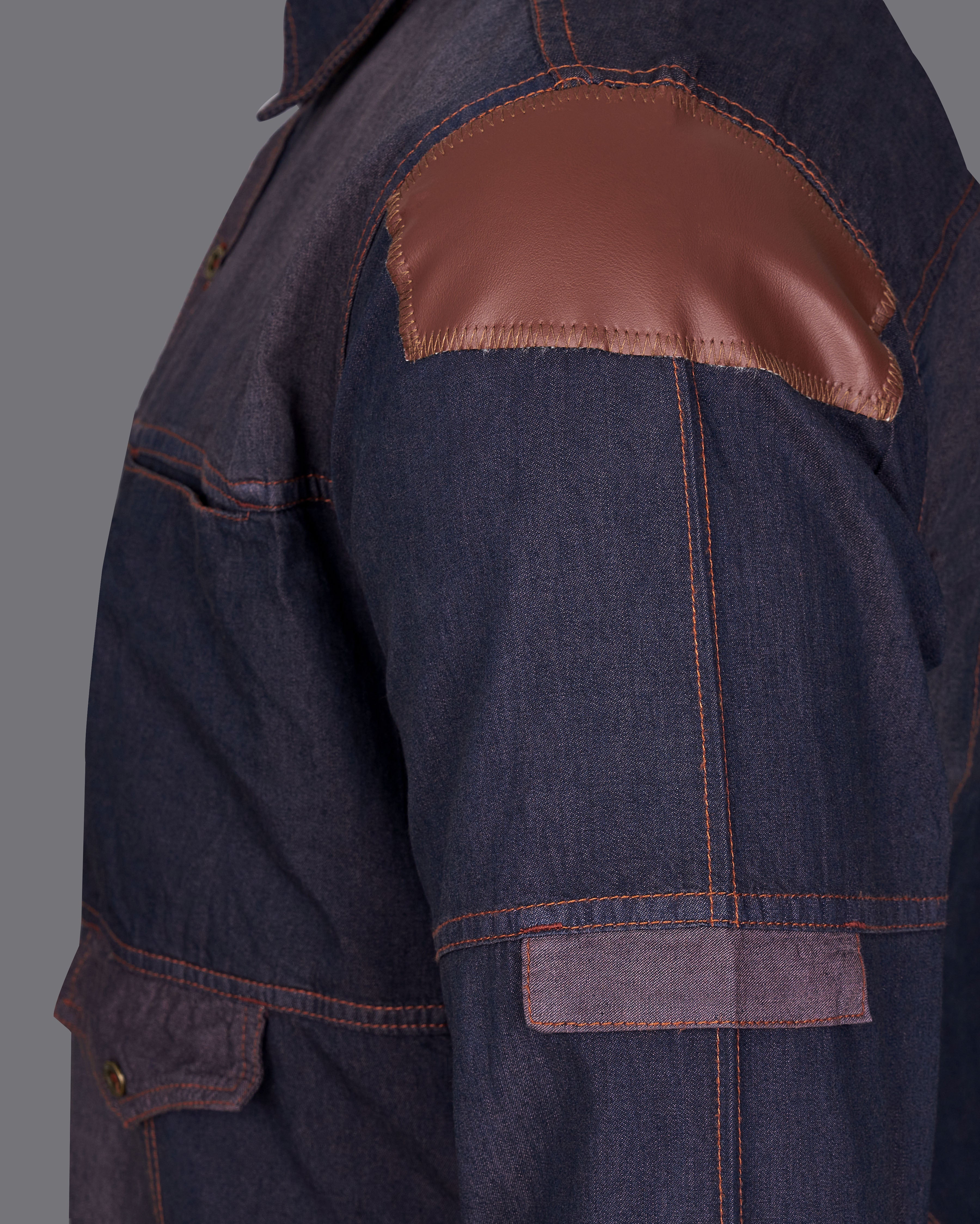 Gravel Purple with Baltic Sea Denim Shirt With Leather Patch Work 9201-MB-38,9201-MB-H-38,9201-MB-39,9201-MB-H-39,9201-MB-40,9201-MB-H-40,9201-MB-42,9201-MB-H-42,9201-MB-44,9201-MB-H-44,9201-MB-46,9201-MB-H-46,9201-MB-48,9201-MB-H-48,9201-MB-50,9201-MB-H-50,9201-MB-52,9201-MB-H-52