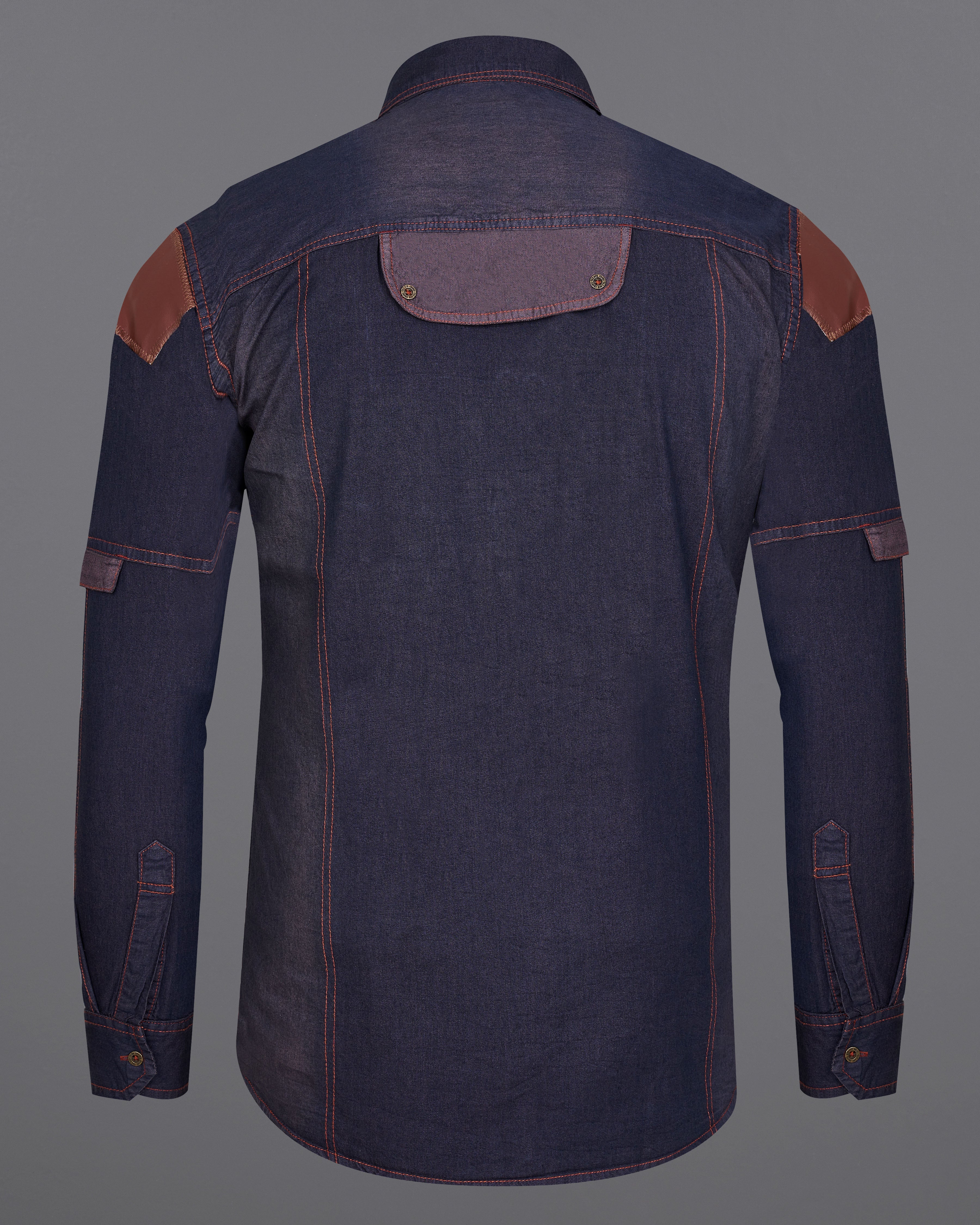 Gravel Purple with Baltic Sea Denim Shirt With Leather Patch Work 9201-MB-38,9201-MB-H-38,9201-MB-39,9201-MB-H-39,9201-MB-40,9201-MB-H-40,9201-MB-42,9201-MB-H-42,9201-MB-44,9201-MB-H-44,9201-MB-46,9201-MB-H-46,9201-MB-48,9201-MB-H-48,9201-MB-50,9201-MB-H-50,9201-MB-52,9201-MB-H-52