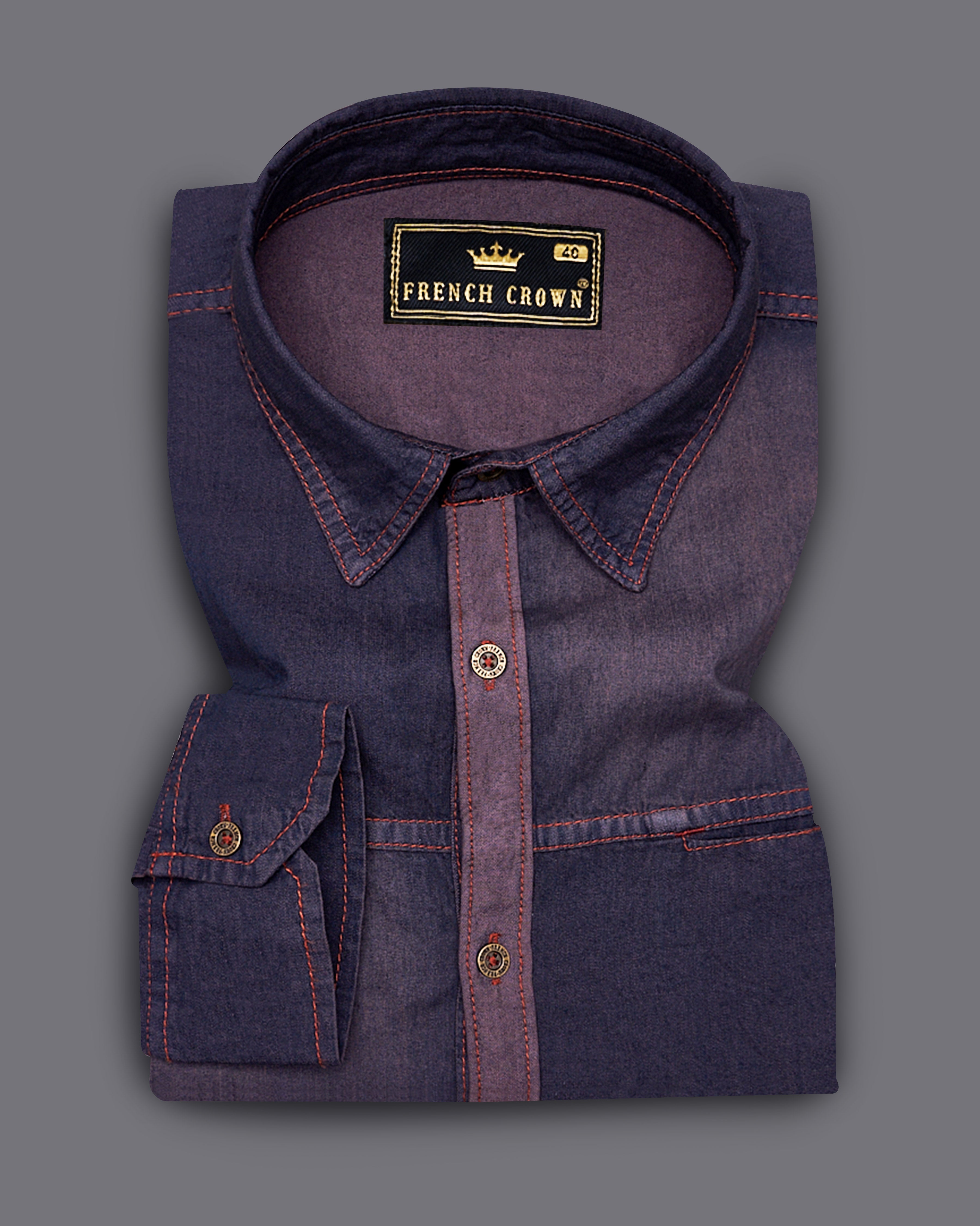 Gravel Purple with Baltic Sea Denim Shirt With Leather Patch Work 9201-MB-38,9201-MB-H-38,9201-MB-39,9201-MB-H-39,9201-MB-40,9201-MB-H-40,9201-MB-42,9201-MB-H-42,9201-MB-44,9201-MB-H-44,9201-MB-46,9201-MB-H-46,9201-MB-48,9201-MB-H-48,9201-MB-50,9201-MB-H-50,9201-MB-52,9201-MB-H-52