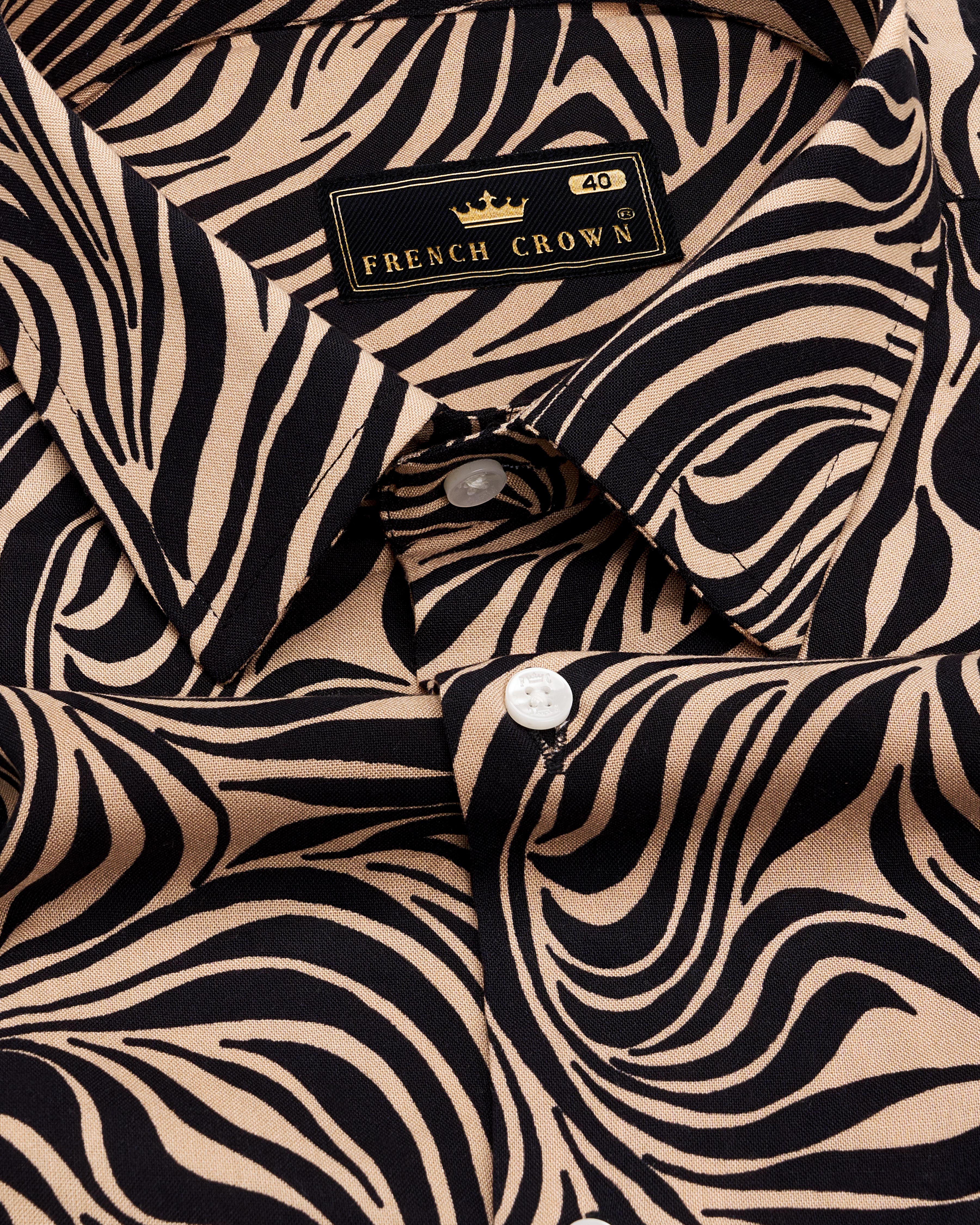 Mandys Brown with Black Zebra Stripes Printed Premium Tencel Shirt 9260-38,9260-H-38,9260-39,9260-H-39,9260-40,9260-H-40,9260-42,9260-H-42,9260-44,9260-H-44,9260-46,9260-H-46,9260-48,9260-H-48,9260-50,9260-H-50,9260-52,9260-H-52