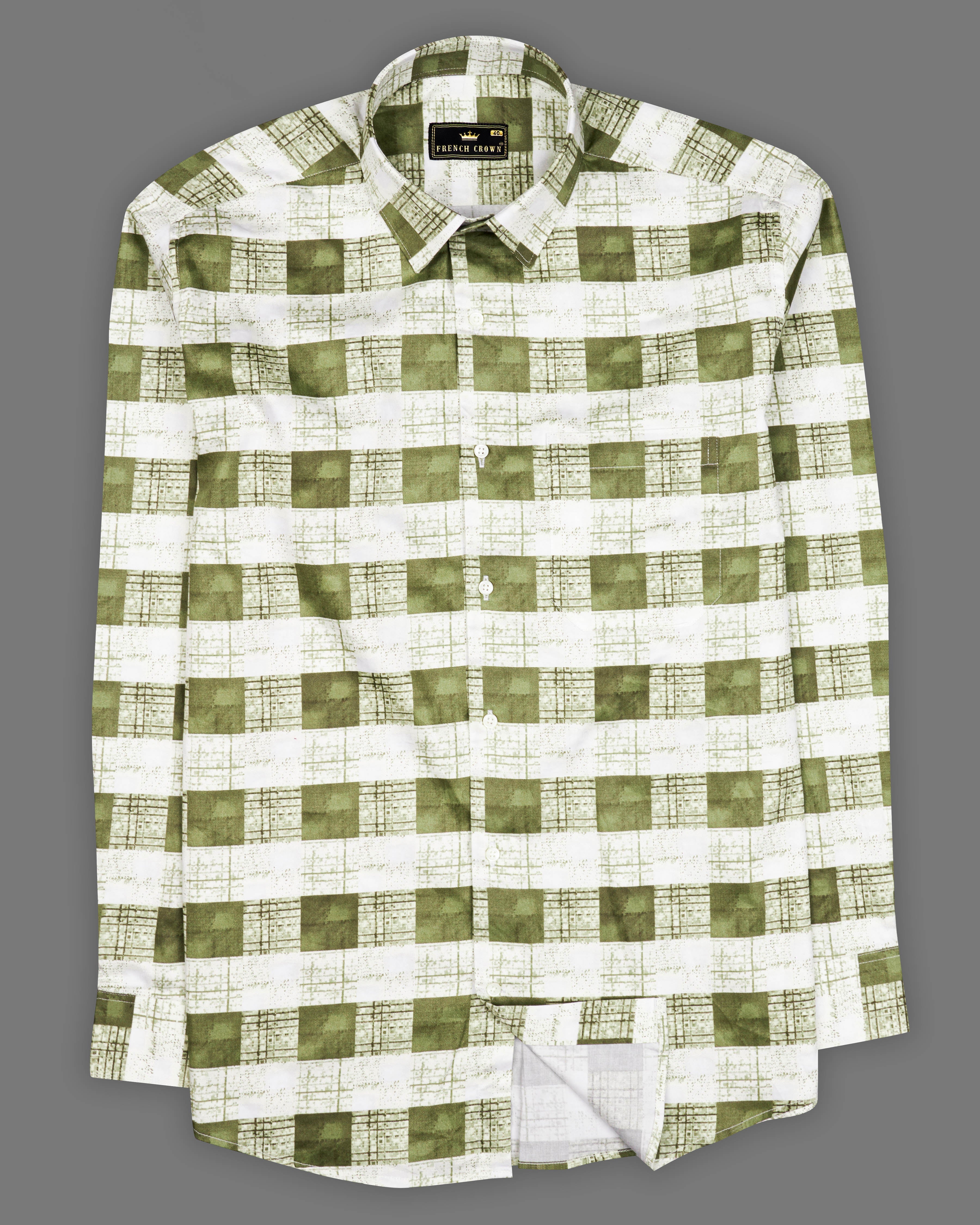 Porcelain Cream with Moccasin Green Super Soft Premium Cotton Shirt 9346-38, 9346-H-38, 9346-39, 9346-H-39, 9346-40, 9346-H-40, 9346-42, 9346-H-42, 9346-44, 9346-H-44, 9346-46, 9346-H-46, 9346-48, 9346-H-48, 9346-50, 9346-H-50, 9346-52, 9346-H-52