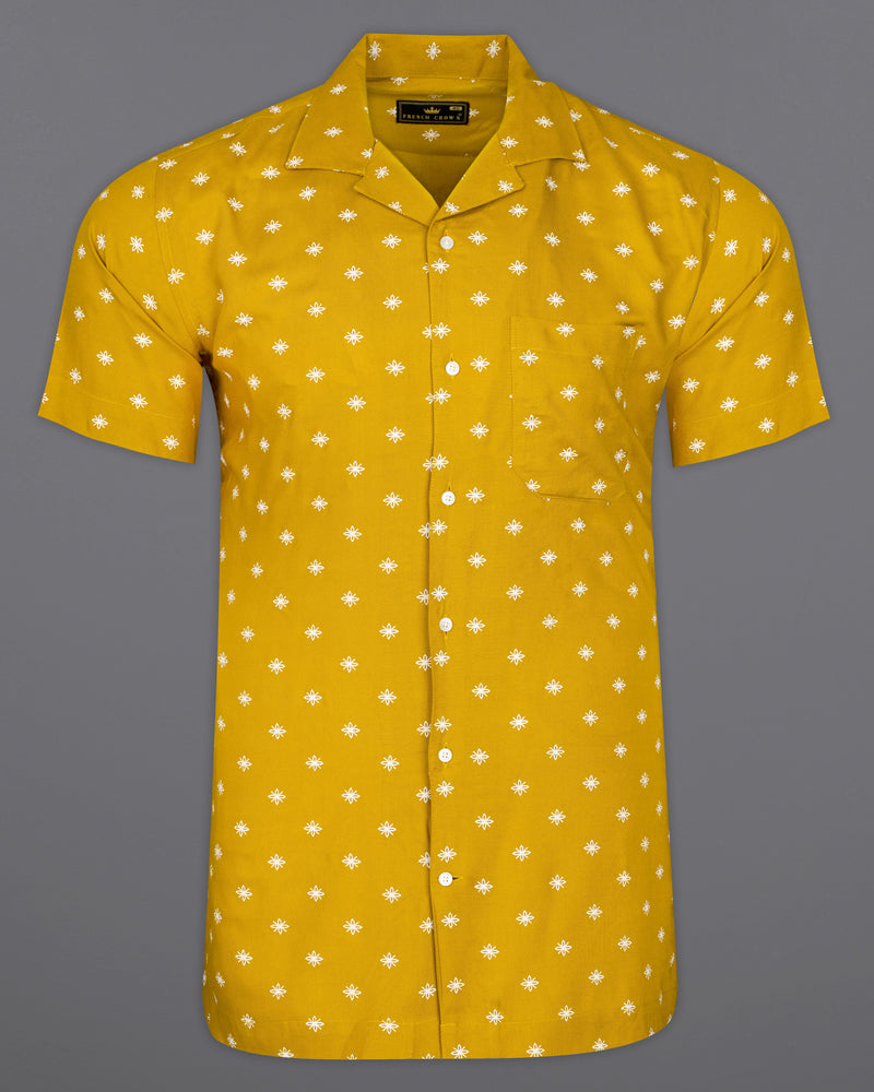 Fire Bush Yellow Textured Premium Tencel Shirt 9357-CC-SS-H-38, 9357-CC-SS-H-39, 9357-CC-SS-H-40, 9357-CC-SS-H-42, 9357-CC-SS-H-44, 9357-CC-SS-H-46, 9357-CC-SS-H-48, 9357-CC-SS-H-50, 9357-CC-SS-H-52