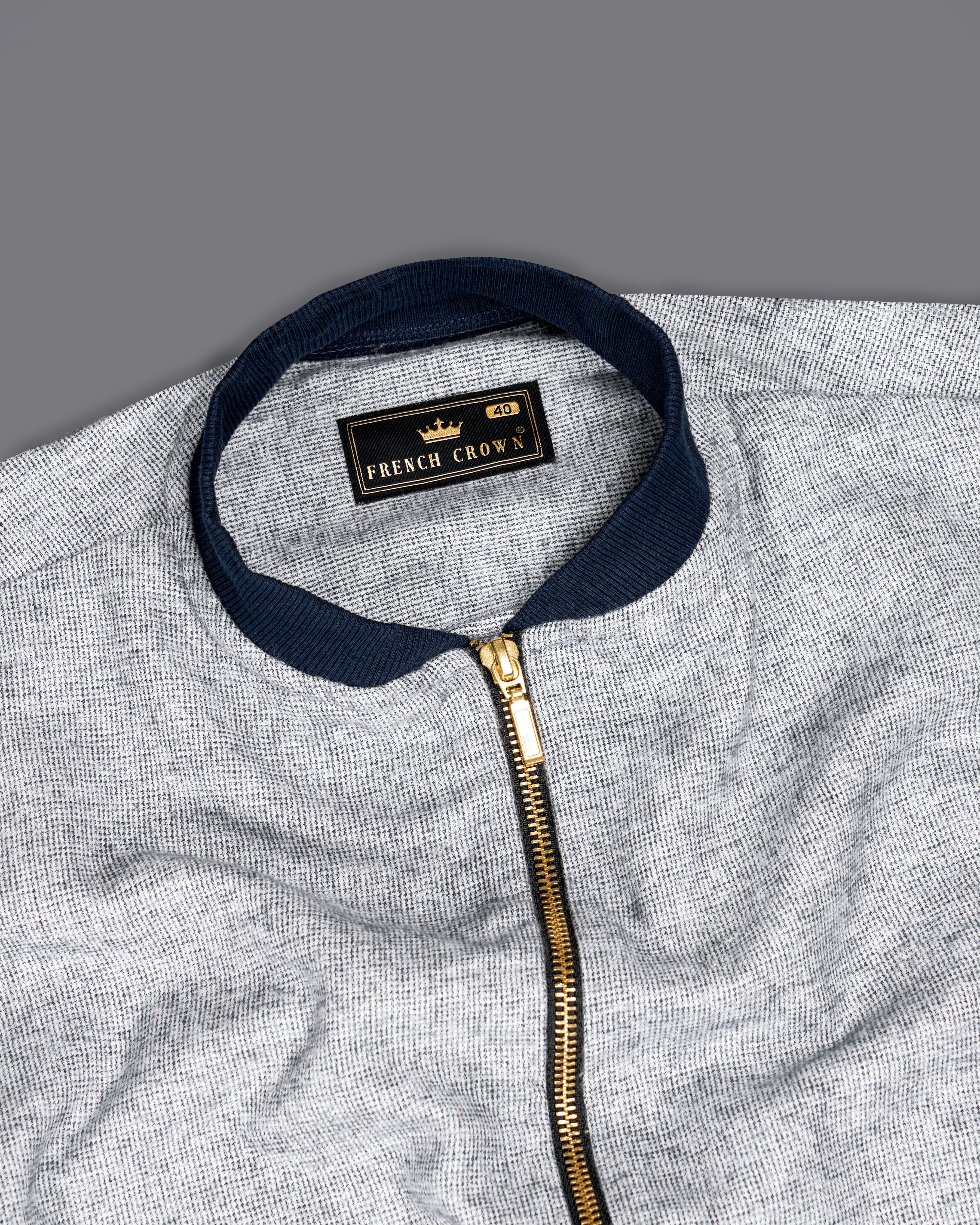 Powder Ash Gray with Brown Elbow Patch Flannel Bomber Jacket