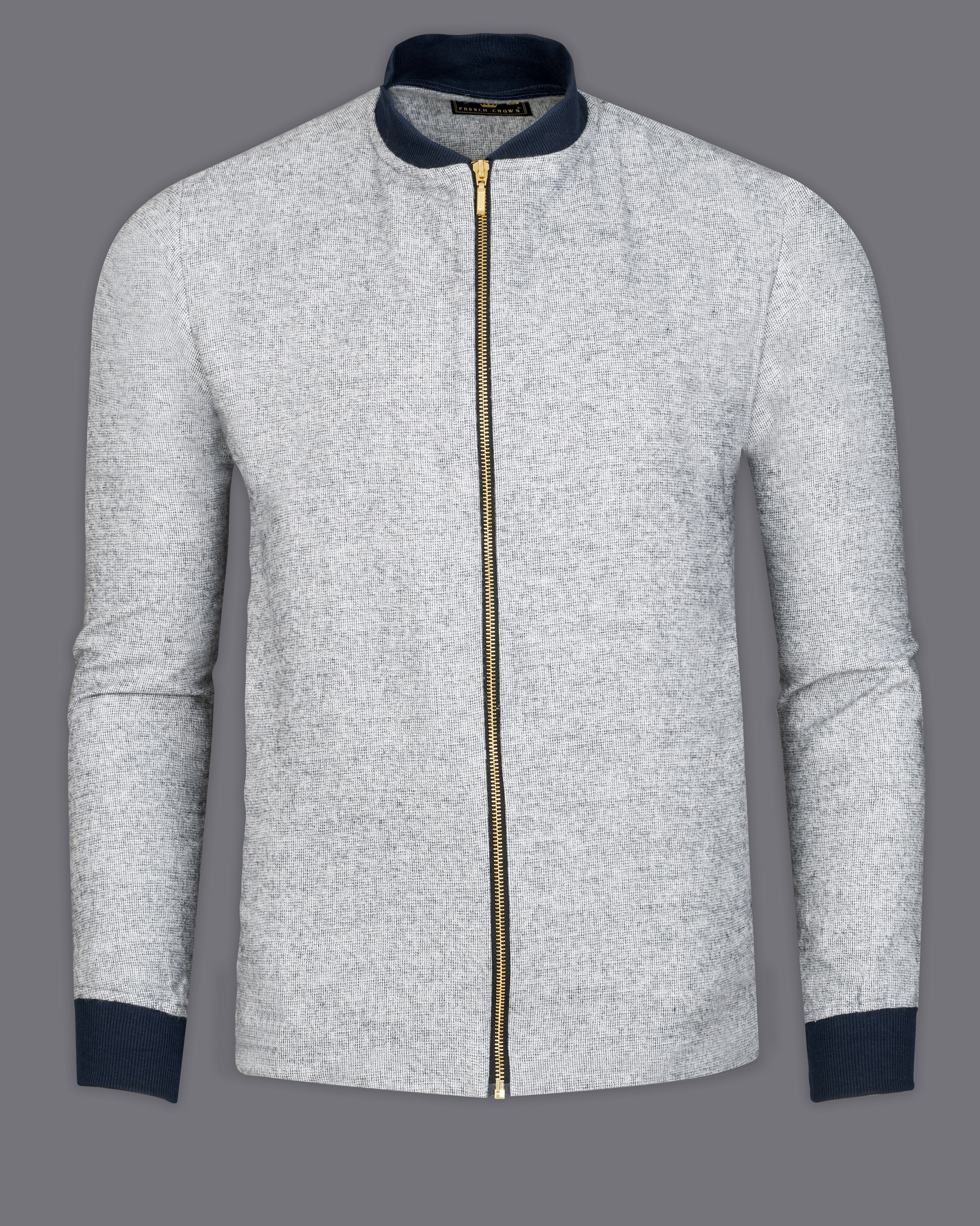 Powder Ash Gray with Brown Elbow Patch Flannel Bomber Jacket