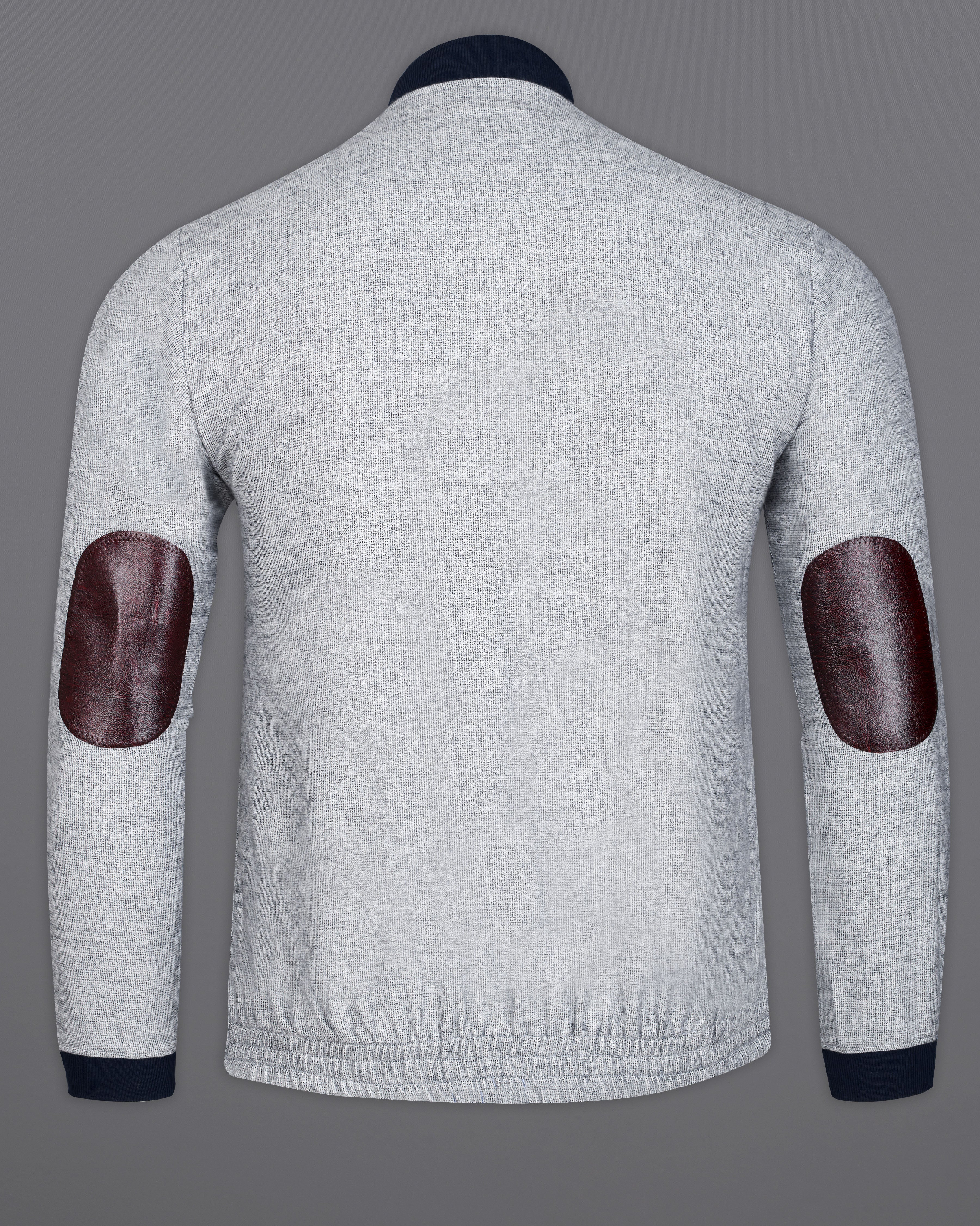 Powder Ash Gray with Brown Elbow Patch Flannel Bomber Jacket