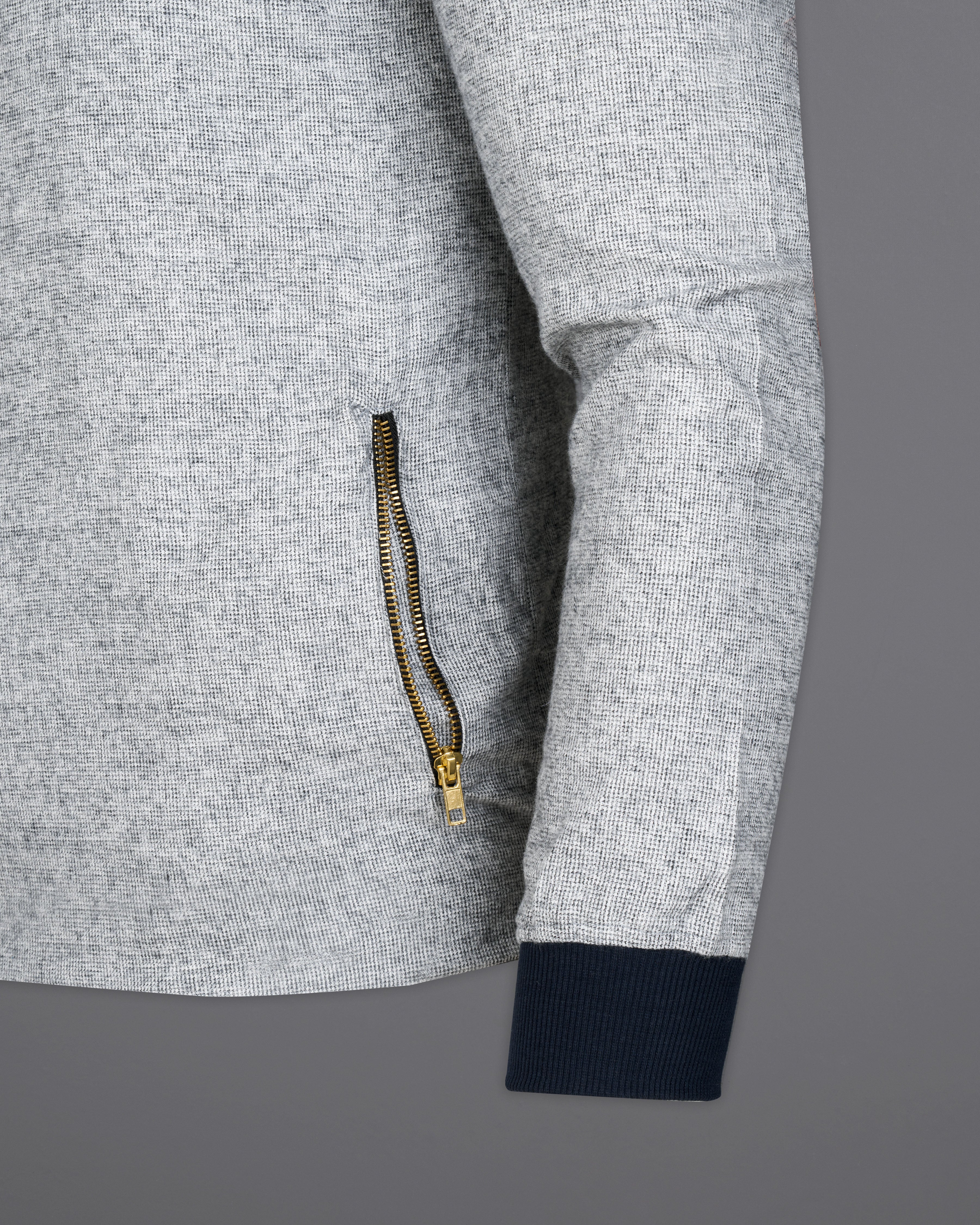 Powder Ash Gray with Brown Elbow Patch Flannel Bomber Jacket