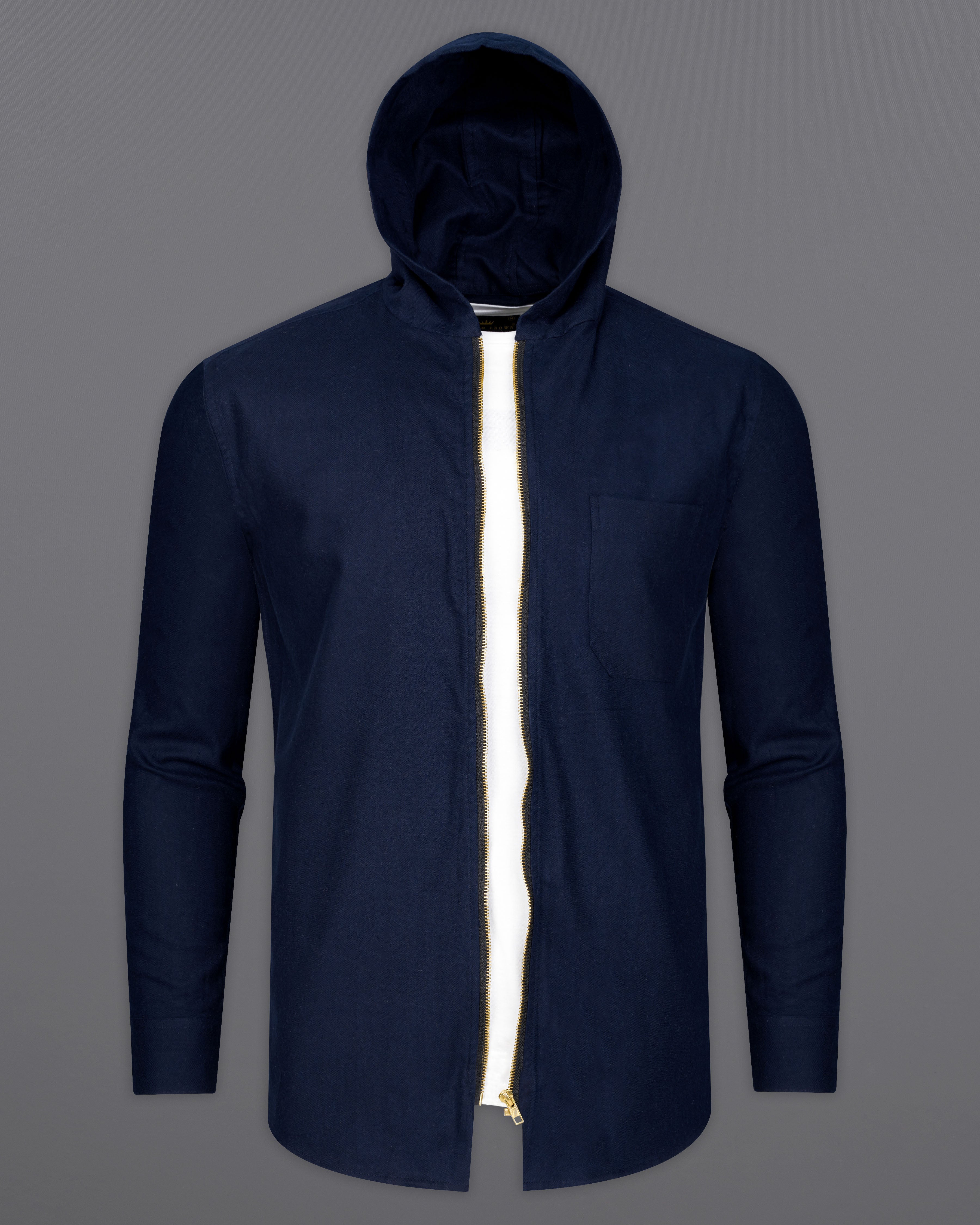Mirage Blue Flannel Hoodie Shirt with Zipper Closure