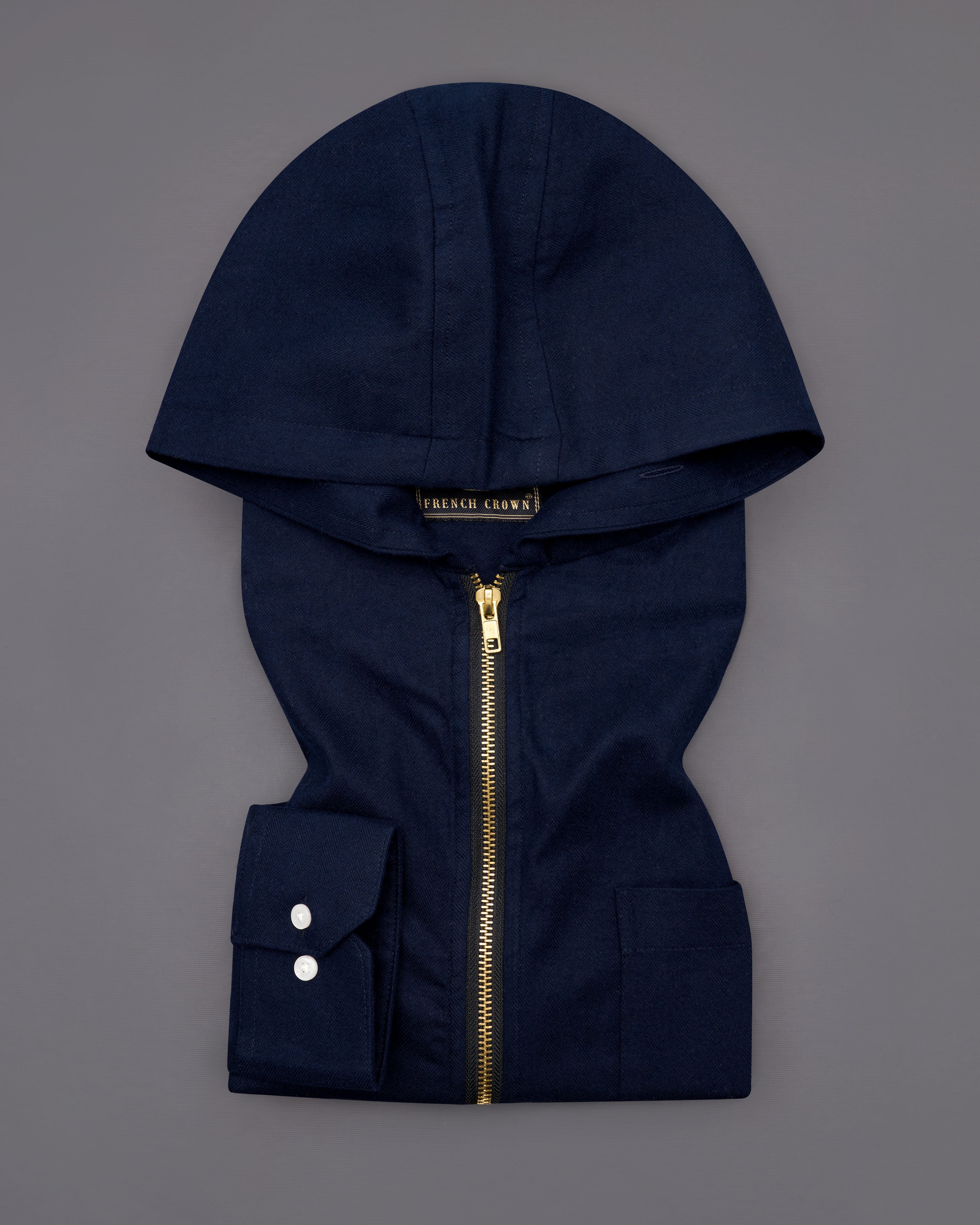 Mirage Blue Flannel Hoodie Shirt with Zipper Closure