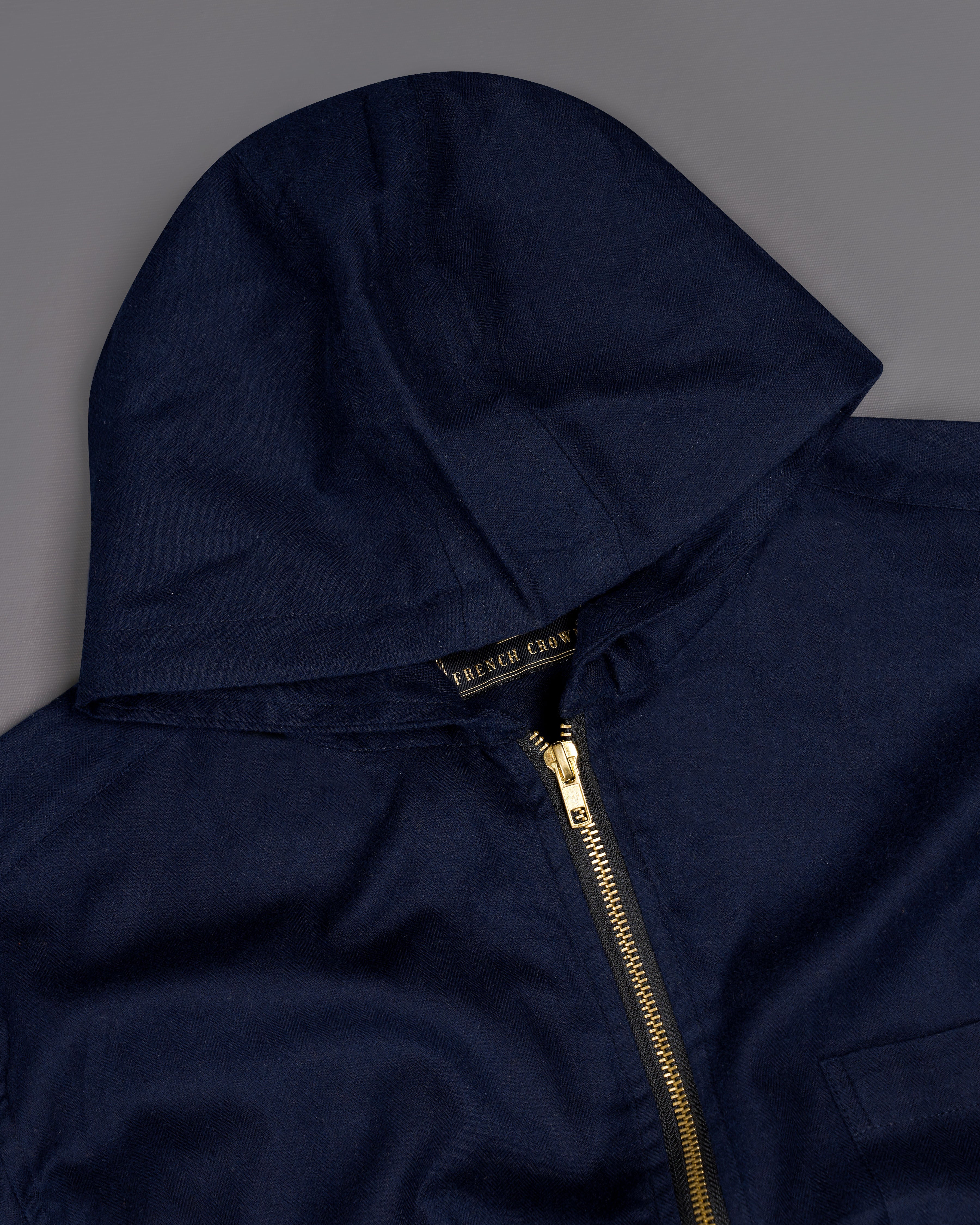 Mirage Blue Flannel Hoodie Shirt with Zipper Closure