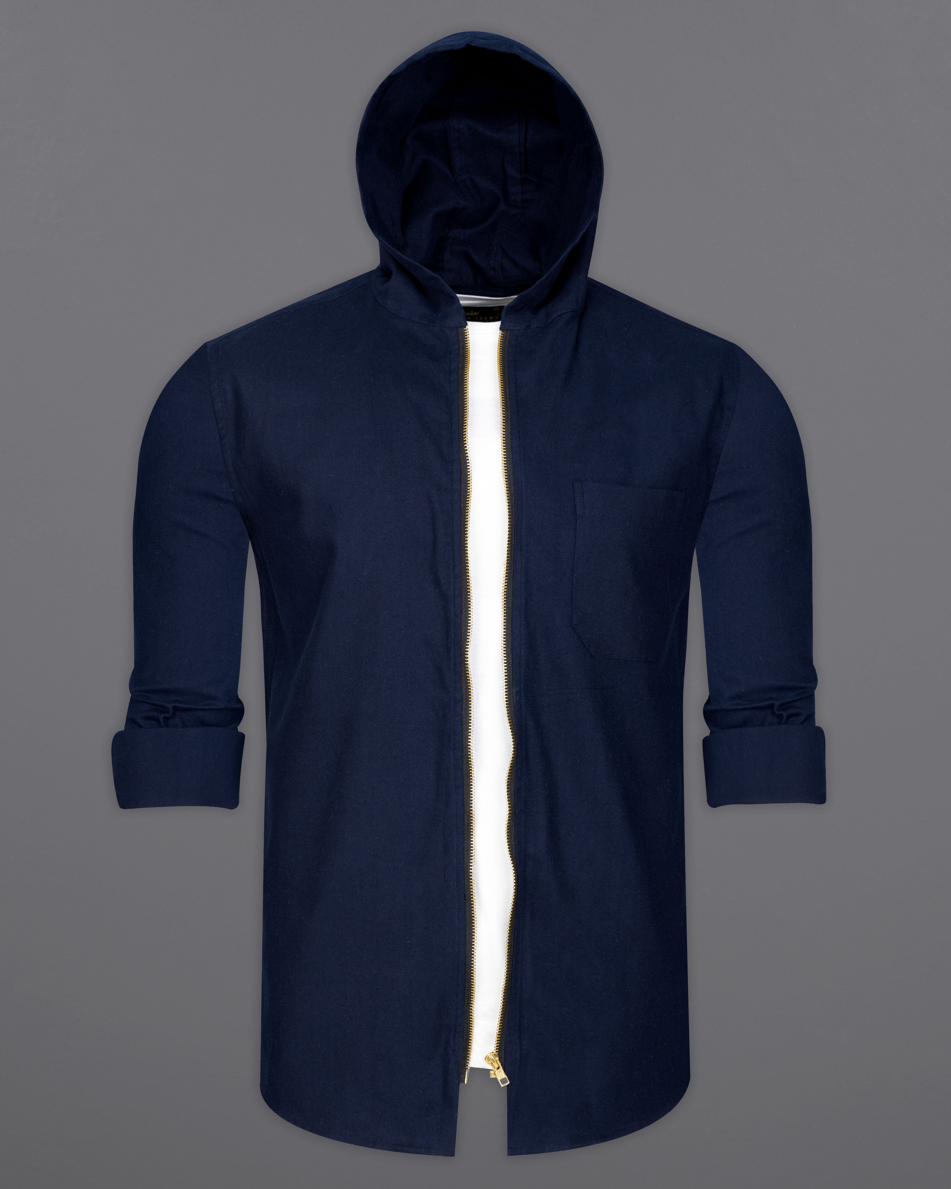 Mirage Blue Flannel Hoodie Shirt with Zipper Closure