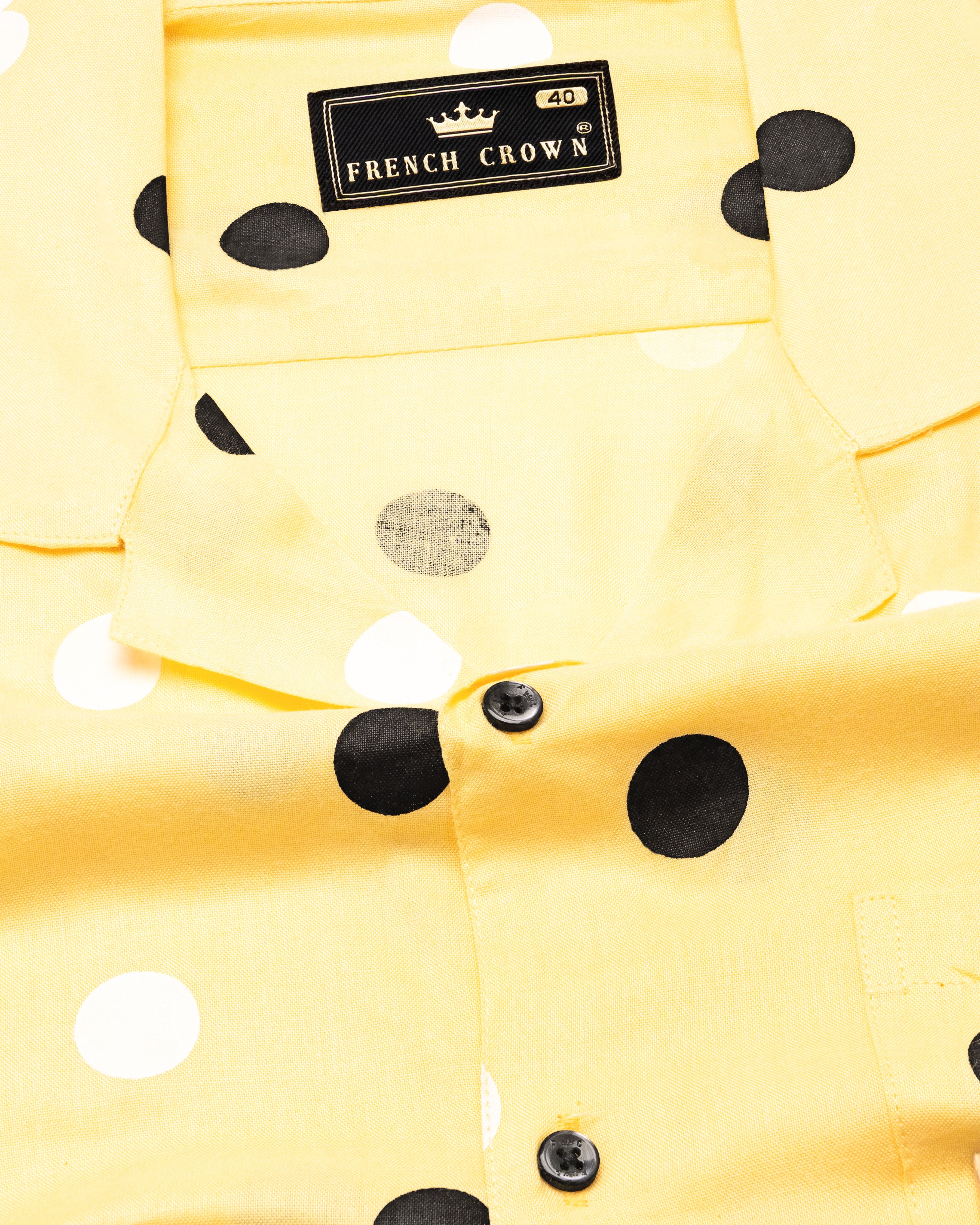Colonial Yellow with Polka Dotted Half Sleeved Premium Tencel Shirt 9512-CC-BLK-SS-38, 9512-CC-BLK-SS-H-38, 9512-CC-BLK-SS-39, 9512-CC-BLK-SS-H-39, 9512-CC-BLK-SS-40, 9512-CC-BLK-SS-H-40, 9512-CC-BLK-SS-42, 9512-CC-BLK-SS-H-42, 9512-CC-BLK-SS-44, 9512-CC-BLK-SS-H-44, 9512-CC-BLK-SS-46, 9512-CC-BLK-SS-H-46, 9512-CC-BLK-SS-48, 9512-CC-BLK-SS-H-48, 9512-CC-BLK-SS-50, 9512-CC-BLK-SS-H-50, 9512-CC-BLK-SS-52, 9512-CC-BLK-SS-H-52