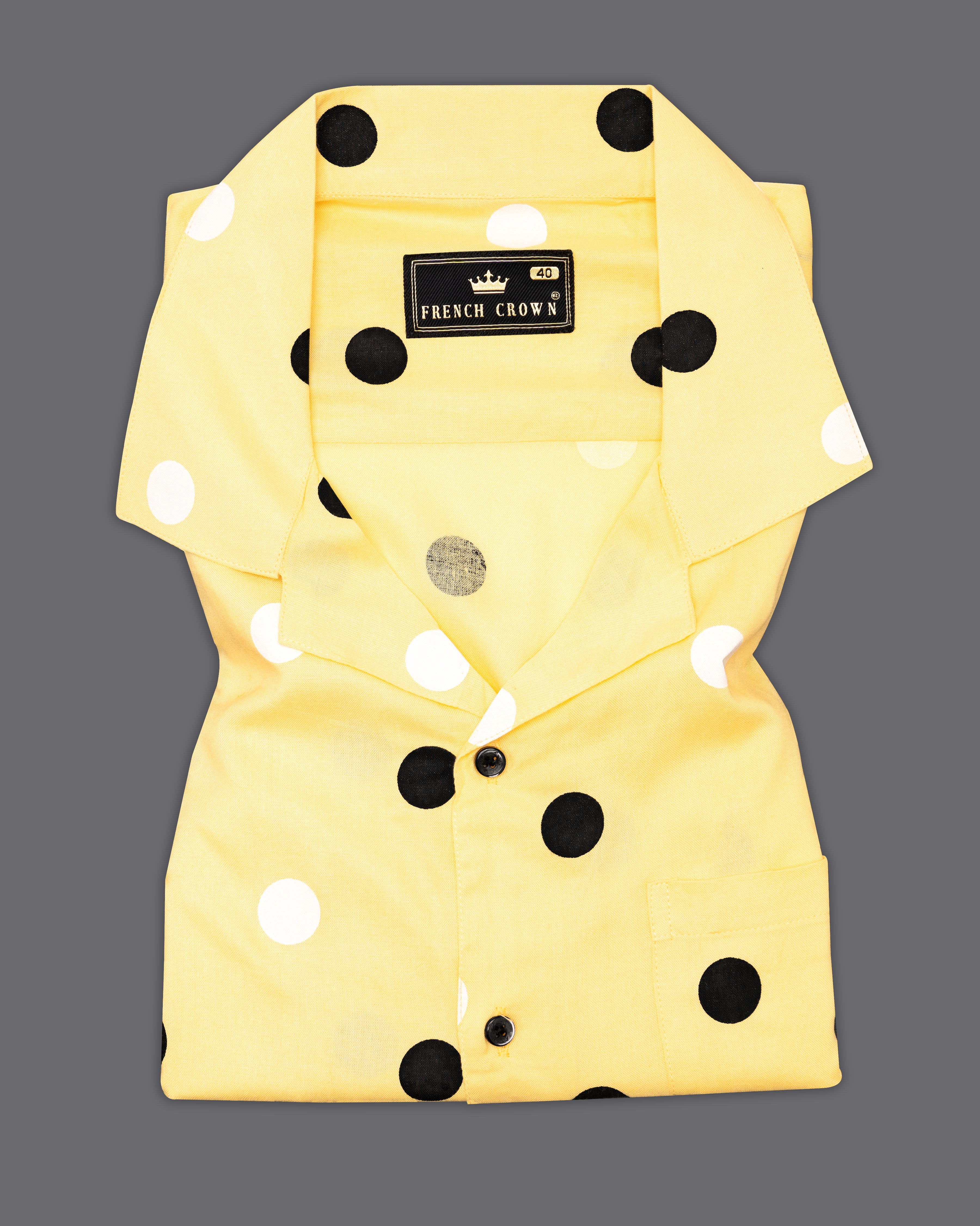 Colonial Yellow with Polka Dotted Half Sleeved Premium Tencel Shirt 9512-CC-BLK-SS-38, 9512-CC-BLK-SS-H-38, 9512-CC-BLK-SS-39, 9512-CC-BLK-SS-H-39, 9512-CC-BLK-SS-40, 9512-CC-BLK-SS-H-40, 9512-CC-BLK-SS-42, 9512-CC-BLK-SS-H-42, 9512-CC-BLK-SS-44, 9512-CC-BLK-SS-H-44, 9512-CC-BLK-SS-46, 9512-CC-BLK-SS-H-46, 9512-CC-BLK-SS-48, 9512-CC-BLK-SS-H-48, 9512-CC-BLK-SS-50, 9512-CC-BLK-SS-H-50, 9512-CC-BLK-SS-52, 9512-CC-BLK-SS-H-52