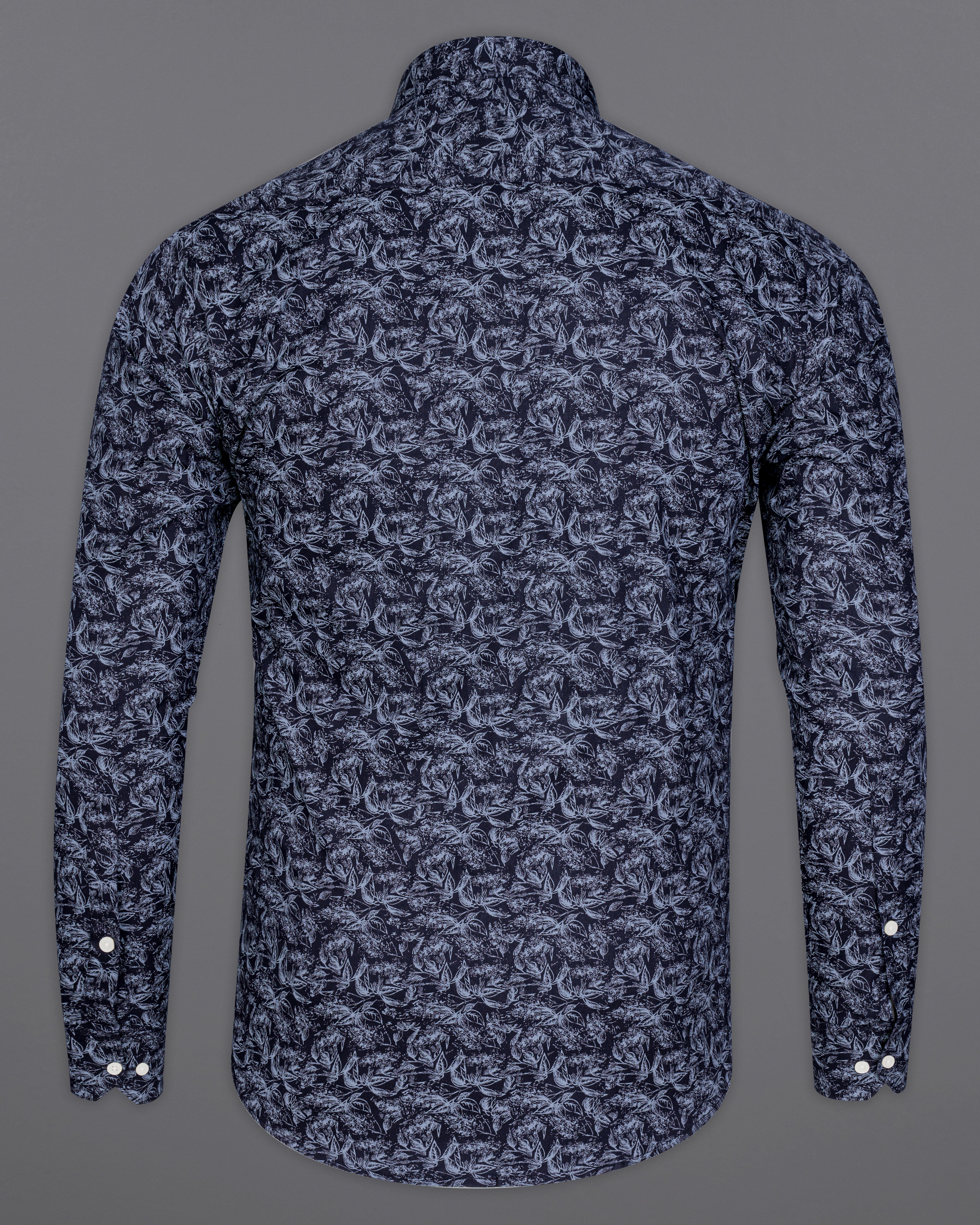 Martinique Blue with Amethyst Smoke Gray Floral Printed Twill Premium Cotton Shirt