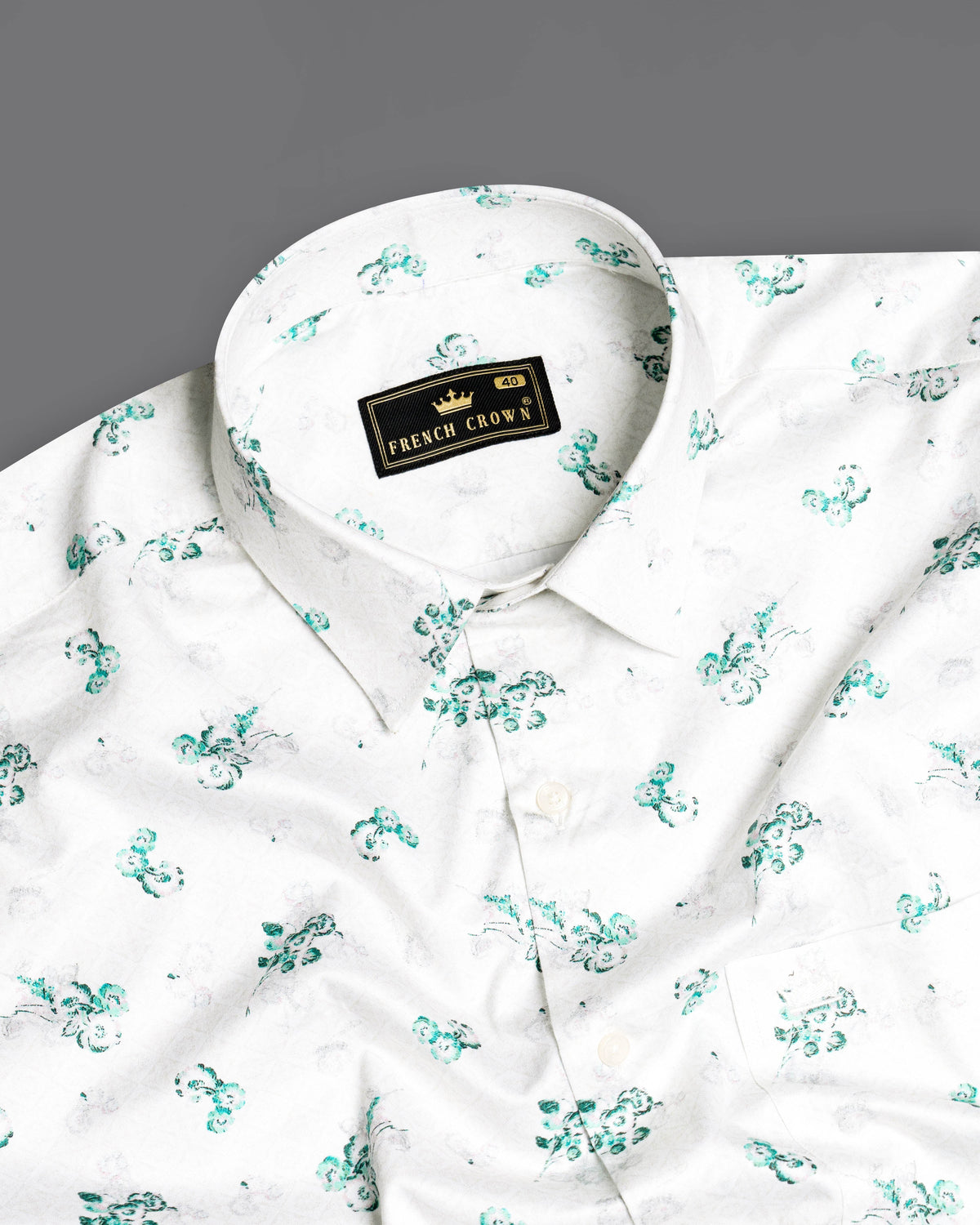 Bright White with Chinook Green Ditsy Printed Super Soft Premium Cotton Shirt 9529-38, 9529-H-38, 9529-39, 9529-H-39, 9529-40, 9529-H-40, 9529-42, 9529-H-42, 9529-44, 9529-H-44, 9529-46, 9529-H-46, 9529-48, 9529-H-48, 9529-50, 9529-H-50, 9529-52, 9529-H-52
