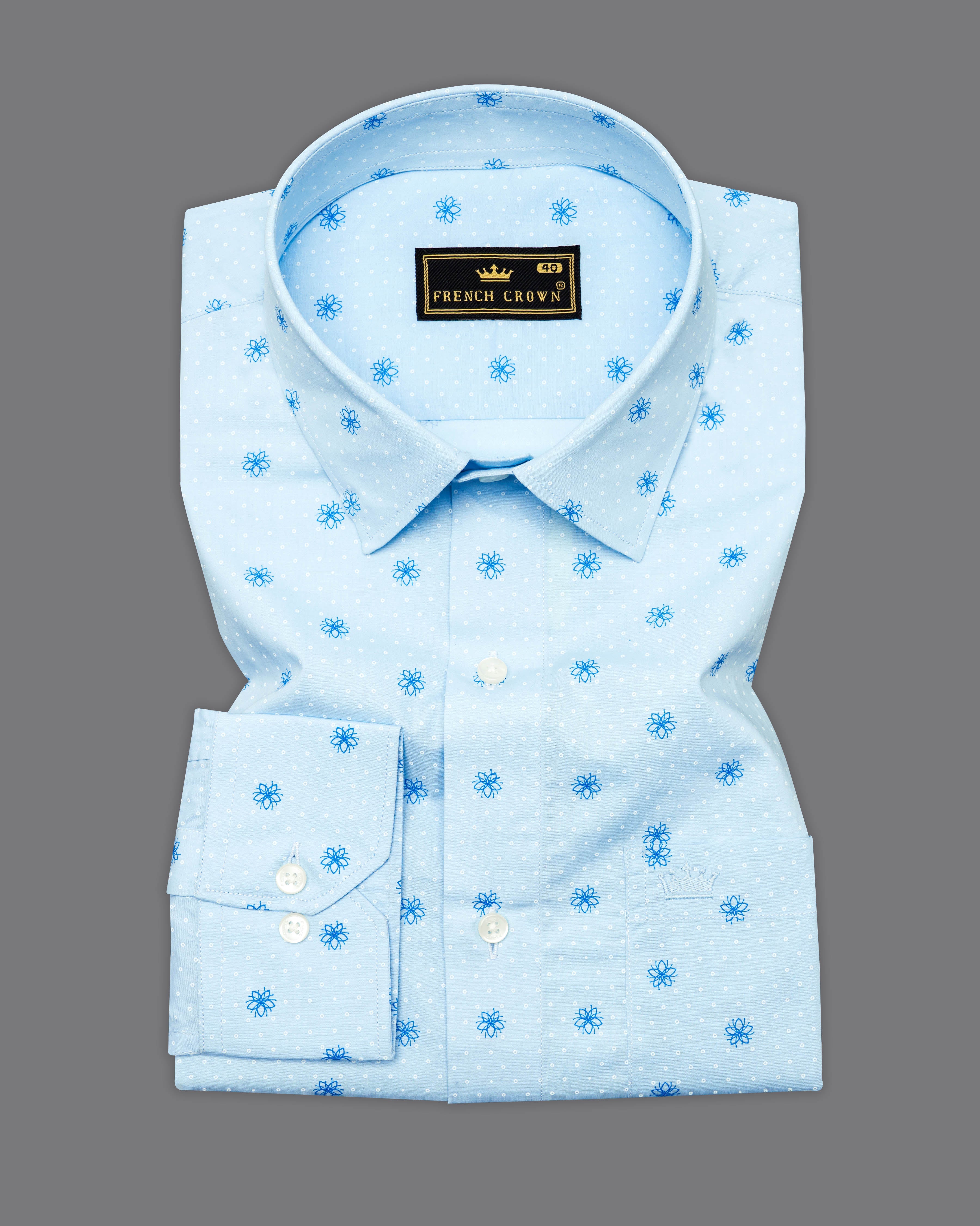 Geyser Sky Blue Ditsy Printed Premium Cotton Shirt 9592-38,9592-H-38,9592-39,9592-H-39,9592-40,9592-H-40,9592-42,9592-H-42,9592-44,9592-H-44,9592-46,9592-H-46,9592-48,9592-H-48,9592-50,9592-H-50,9592-52,9592-H-52