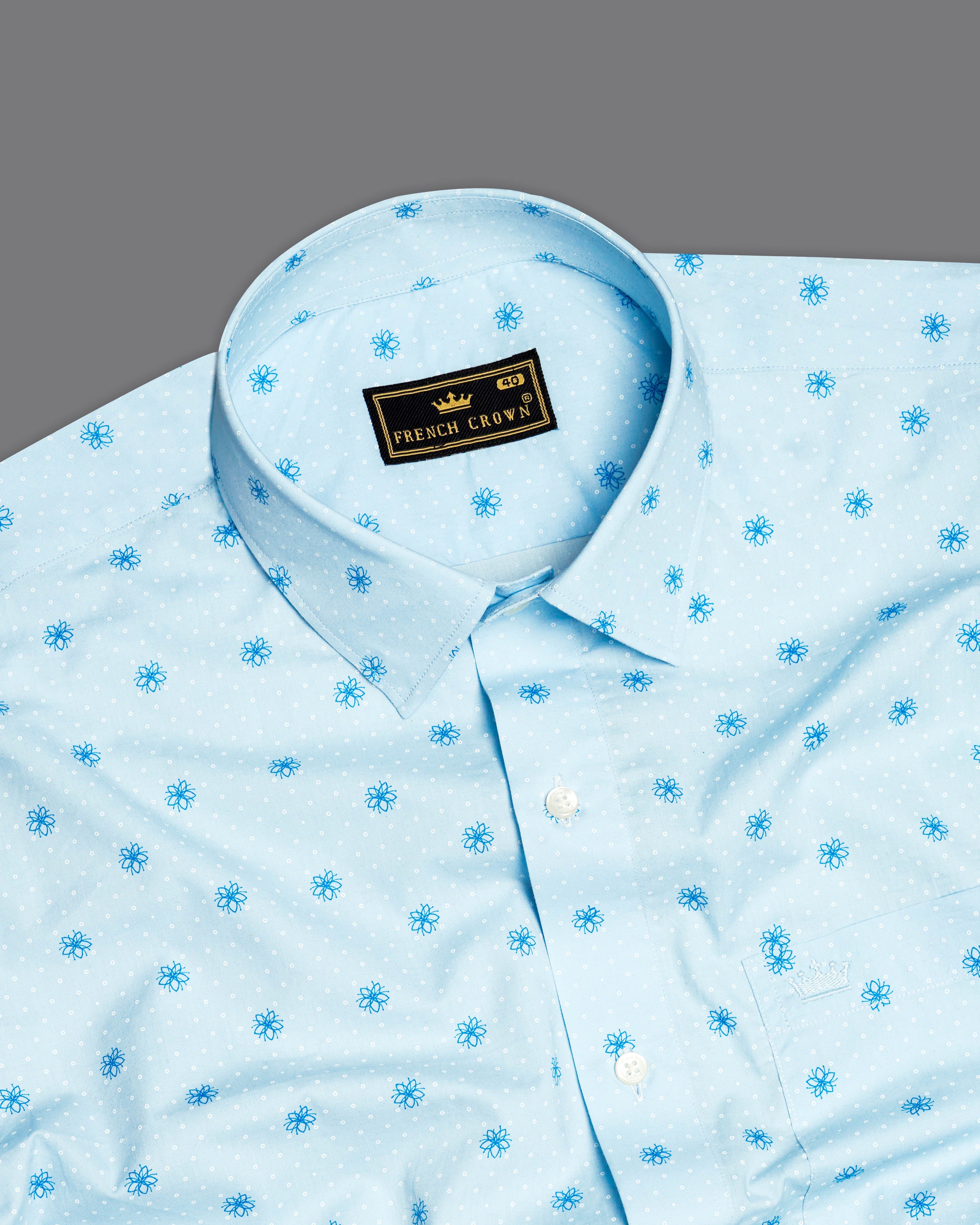 Geyser Sky Blue Ditsy Printed Premium Cotton Shirt 9592-38,9592-H-38,9592-39,9592-H-39,9592-40,9592-H-40,9592-42,9592-H-42,9592-44,9592-H-44,9592-46,9592-H-46,9592-48,9592-H-48,9592-50,9592-H-50,9592-52,9592-H-52