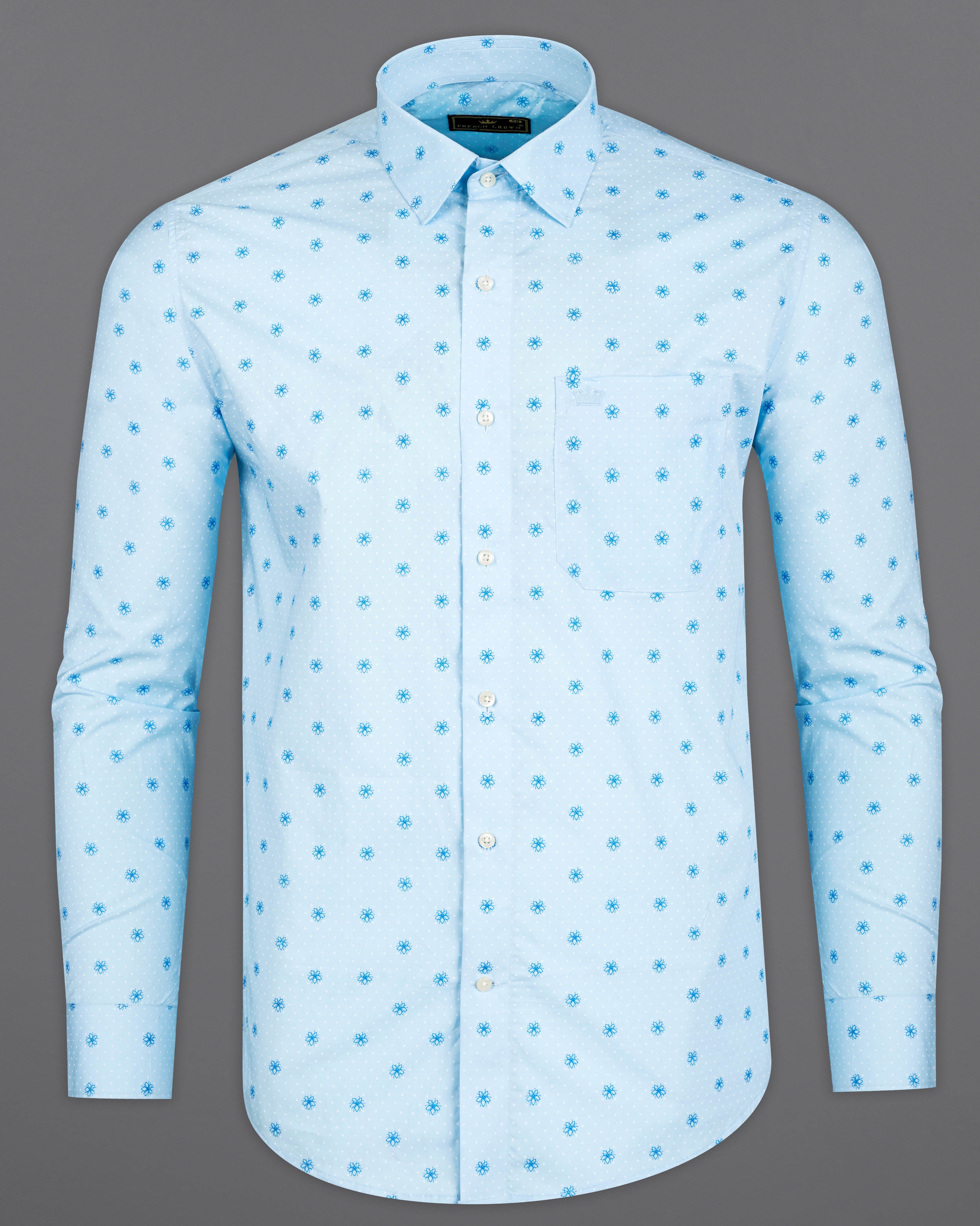Geyser Sky Blue Ditsy Printed Premium Cotton Shirt 9592-38,9592-H-38,9592-39,9592-H-39,9592-40,9592-H-40,9592-42,9592-H-42,9592-44,9592-H-44,9592-46,9592-H-46,9592-48,9592-H-48,9592-50,9592-H-50,9592-52,9592-H-52