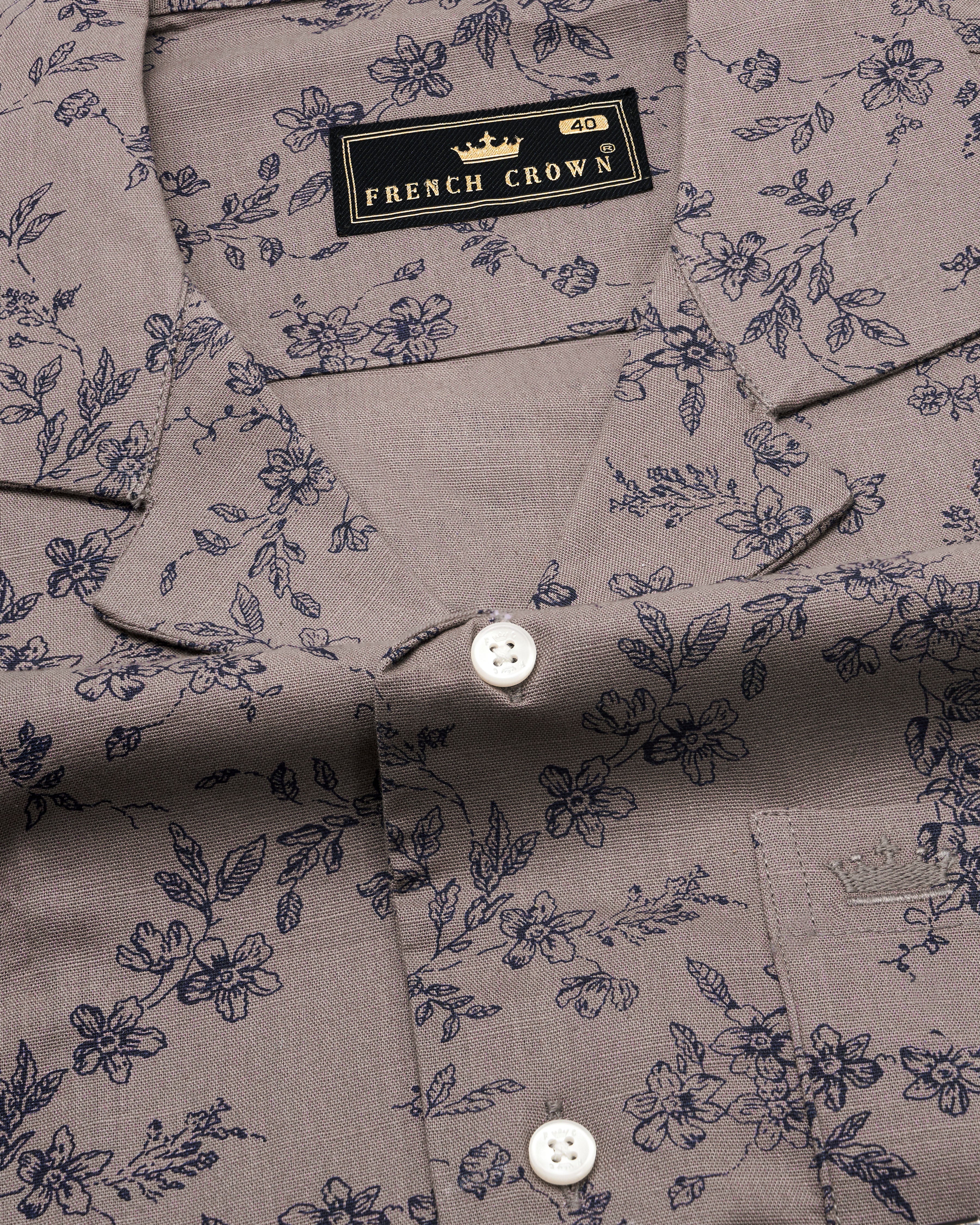 Cinereous Brown Ditsy Textured Luxurious Linen Cuban Collar Shirt 9599-CC-SS-H-38, 9599-CC-SS-H-39, 9599-CC-SS-H-40, 9599-CC-SS-H-42, 9599-CC-SS-H-44, 9599-CC-SS-H-46, 9599-CC-SS-H-48, 9599-CC-SS-H-50, 9599-CC-SS-H-52