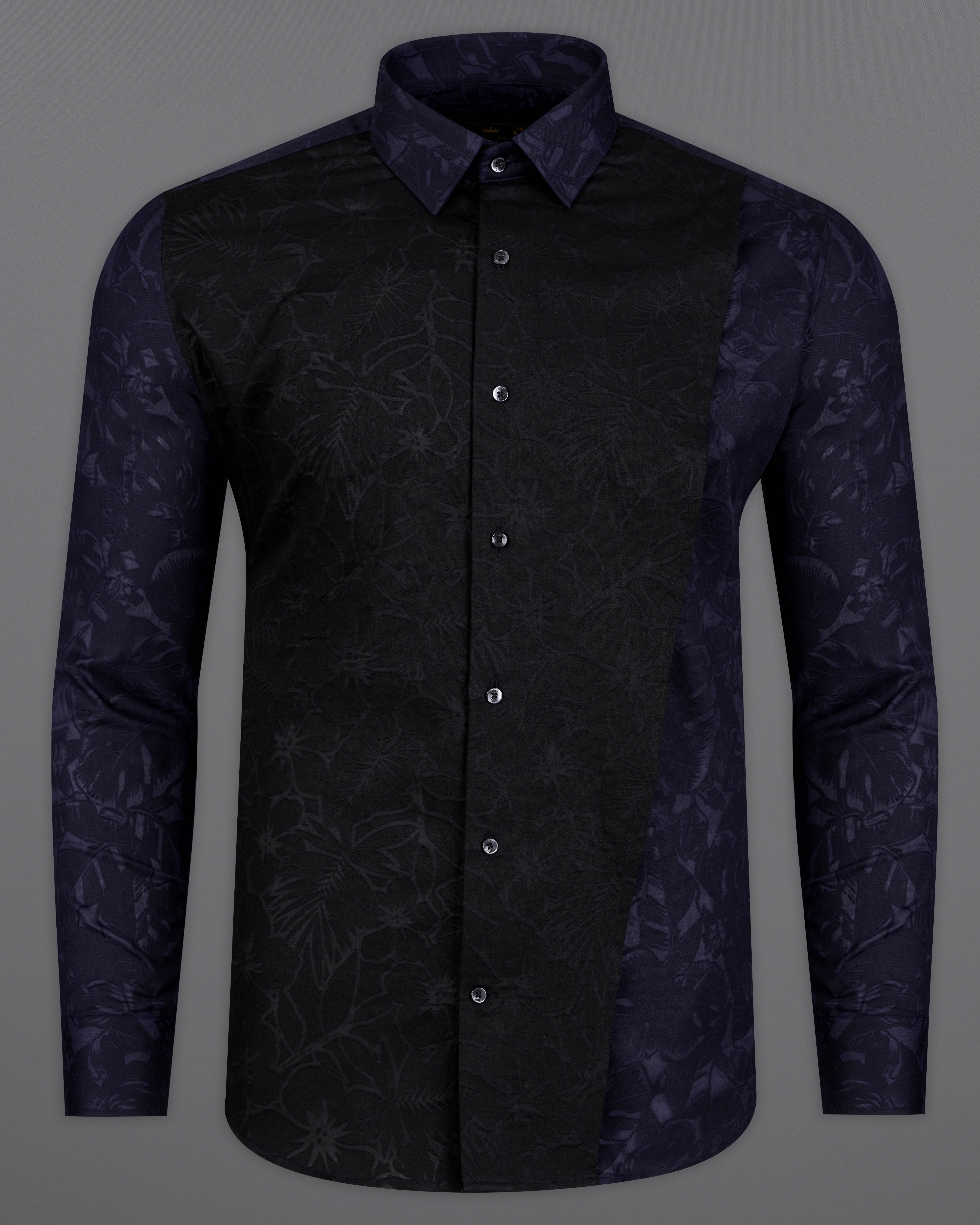 Jade Black And Navy Blue Leaves Textured Jacquard Giza Cotton Designer Shirt 9610-BLK-P475-38,9610-BLK-P475-H-38,9610-BLK-P475-39,9610-BLK-P475-H-39,9610-BLK-P475-40,9610-BLK-P475-H-40,9610-BLK-P475-42,9610-BLK-P475-H-42,9610-BLK-P475-44,9610-BLK-P475-H-44,9610-BLK-P475-46,9610-BLK-P475-H-46,9610-BLK-P475-48,9610-BLK-P475-H-48,9610-BLK-P475-50,9610-BLK-P475-H-50,9610-BLK-P475-52,9610-BLK-P475-H-52