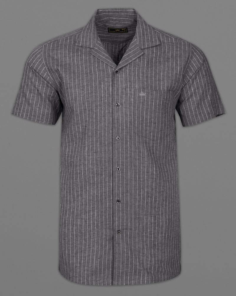 Vampire Gray with White Striped Luxurious Linen Half Sleeved Shirt 9696-CC-BLK-SS-38, 9696-CC-BLK-SS-39, 9696-CC-BLK-SS-40, 9696-CC-BLK-SS-42, 9696-CC-BLK-SS-44, 9696-CC-BLK-SS-46, 9696-CC-BLK-SS-48, 9696-CC-BLK-SS-50, 9696-CC-BLK-SS-52
