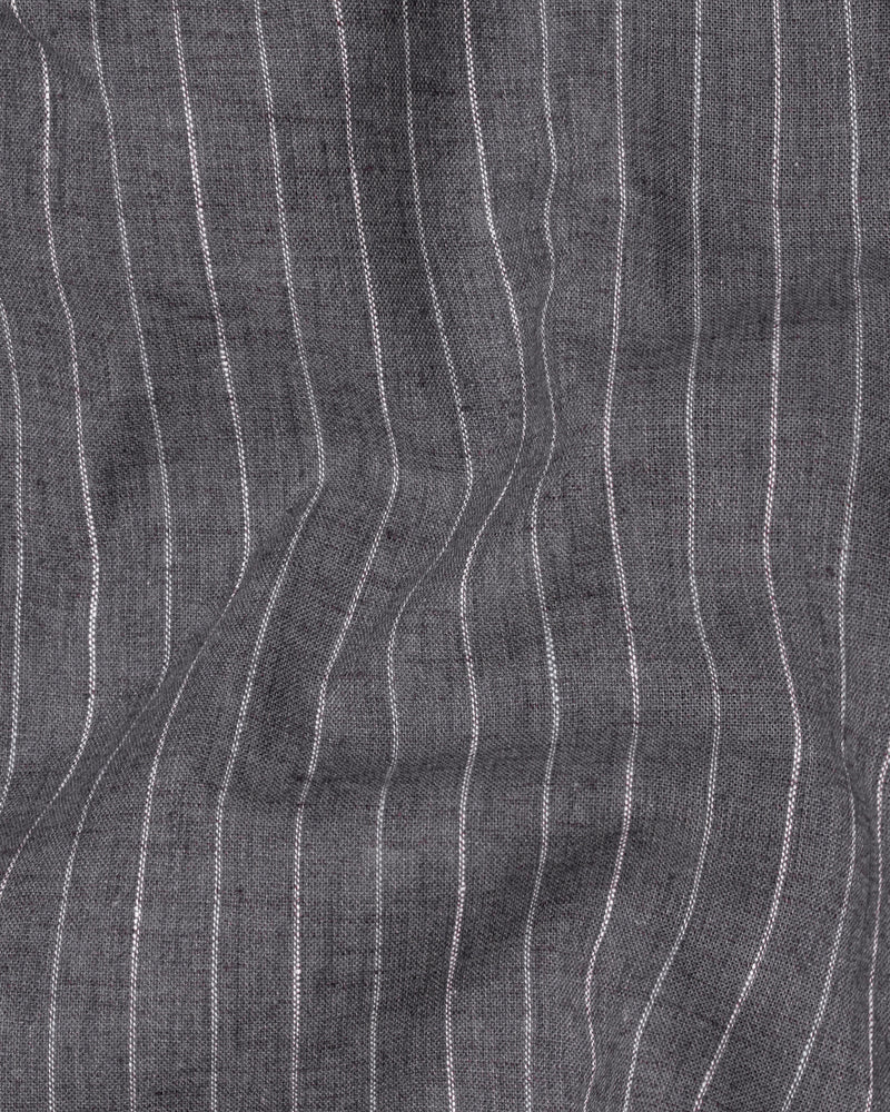 Vampire Gray with White Striped Luxurious Linen Half Sleeved Shirt 9696-CC-BLK-SS-38, 9696-CC-BLK-SS-39, 9696-CC-BLK-SS-40, 9696-CC-BLK-SS-42, 9696-CC-BLK-SS-44, 9696-CC-BLK-SS-46, 9696-CC-BLK-SS-48, 9696-CC-BLK-SS-50, 9696-CC-BLK-SS-52
