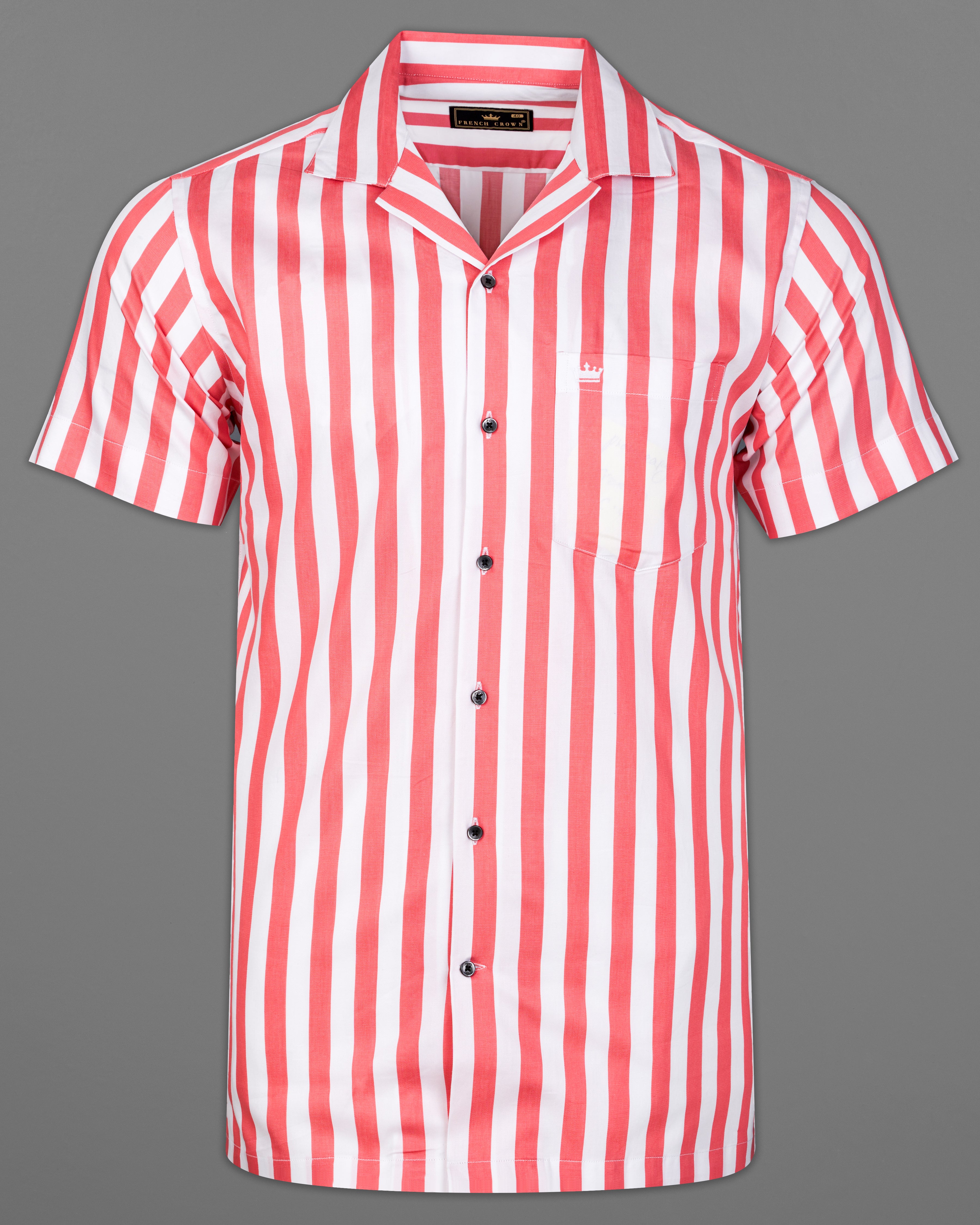 Geraldine Pink and White Striped Twill Premium Cotton Half Sleeved Shirt 9700-CC-BLK-SS-38, 9700-CC-BLK-SS-39, 9700-CC-BLK-SS-40, 9700-CC-BLK-SS-42, 9700-CC-BLK-SS-44, 9700-CC-BLK-SS-46, 9700-CC-BLK-SS-48, 9700-CC-BLK-SS-50, 9700-CC-BLK-SS-52