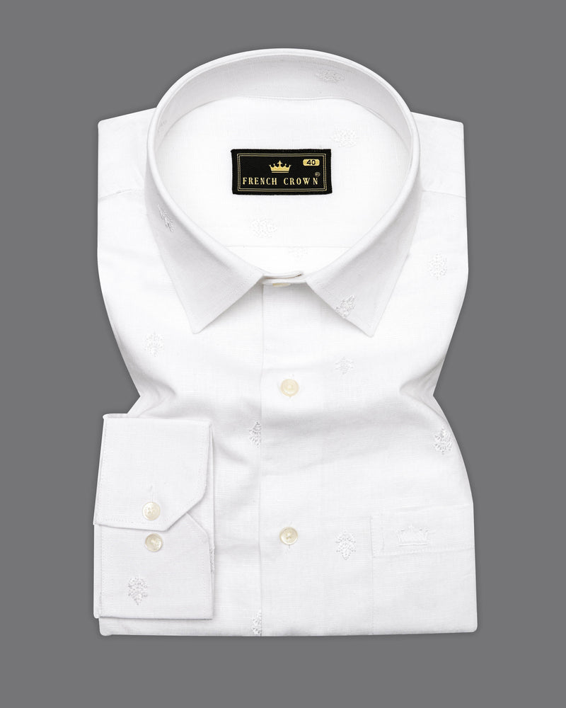 Bright White Embroidered Luxurious Linen Shirt 9708-38, 9708-H-38, 9708-39, 9708-H-39, 9708-40, 9708-H-40, 9708-42, 9708-H-42, 9708-44, 9708-H-44, 9708-46, 9708-H-46, 9708-48, 9708-H-48, 9708-50, 9708-H-50, 9708-52, 9708-H-52