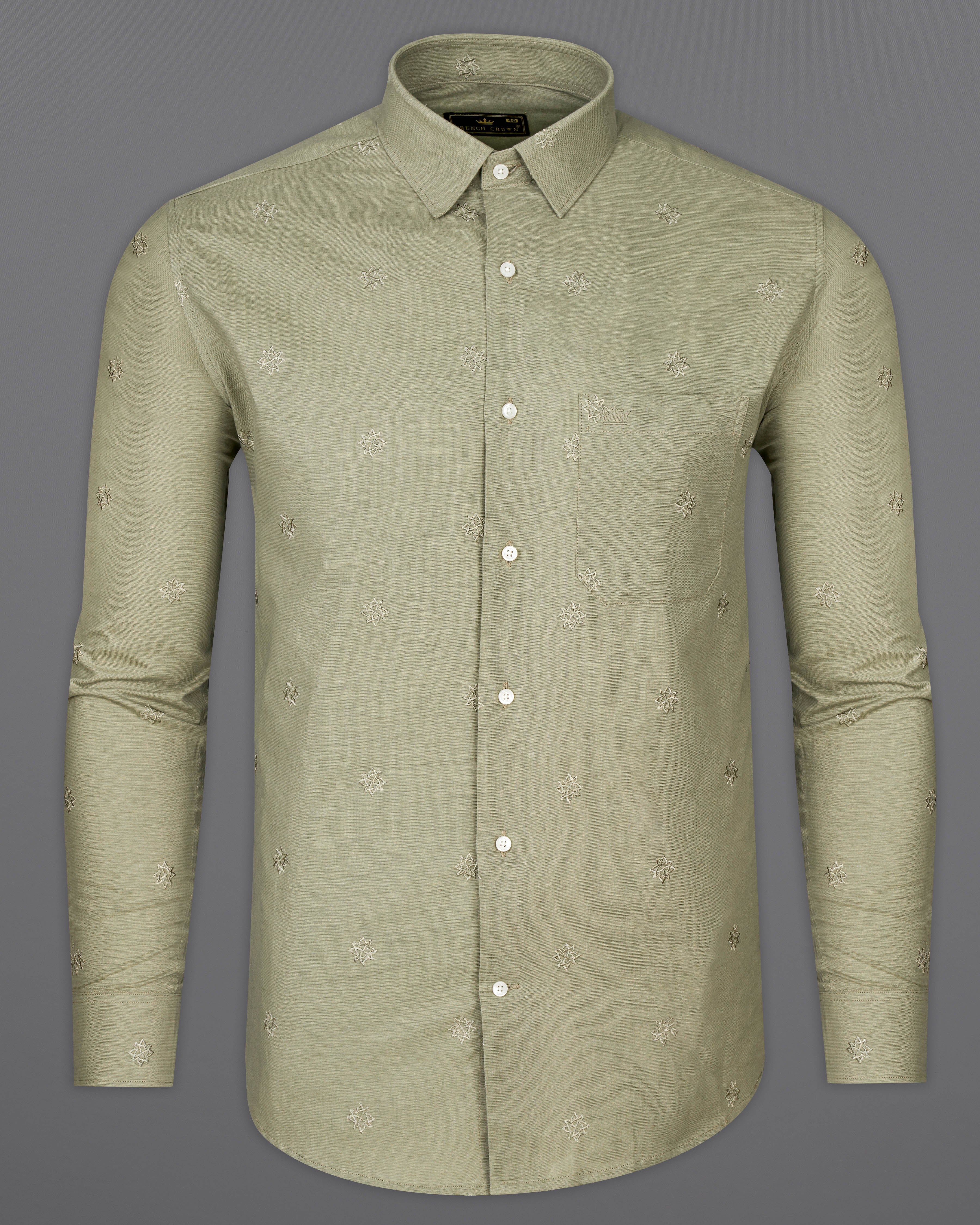 Taupe Green Embroidered Luxurious Linen Shirt 9727-38, 9727-H-38, 9727-39, 9727-H-39, 9727-40, 9727-H-40, 9727-42, 9727-H-42, 9727-44, 9727-H-44, 9727-46, 9727-H-46, 9727-48, 9727-H-48, 9727-50, 9727-H-50, 9727-52, 9727-H-52