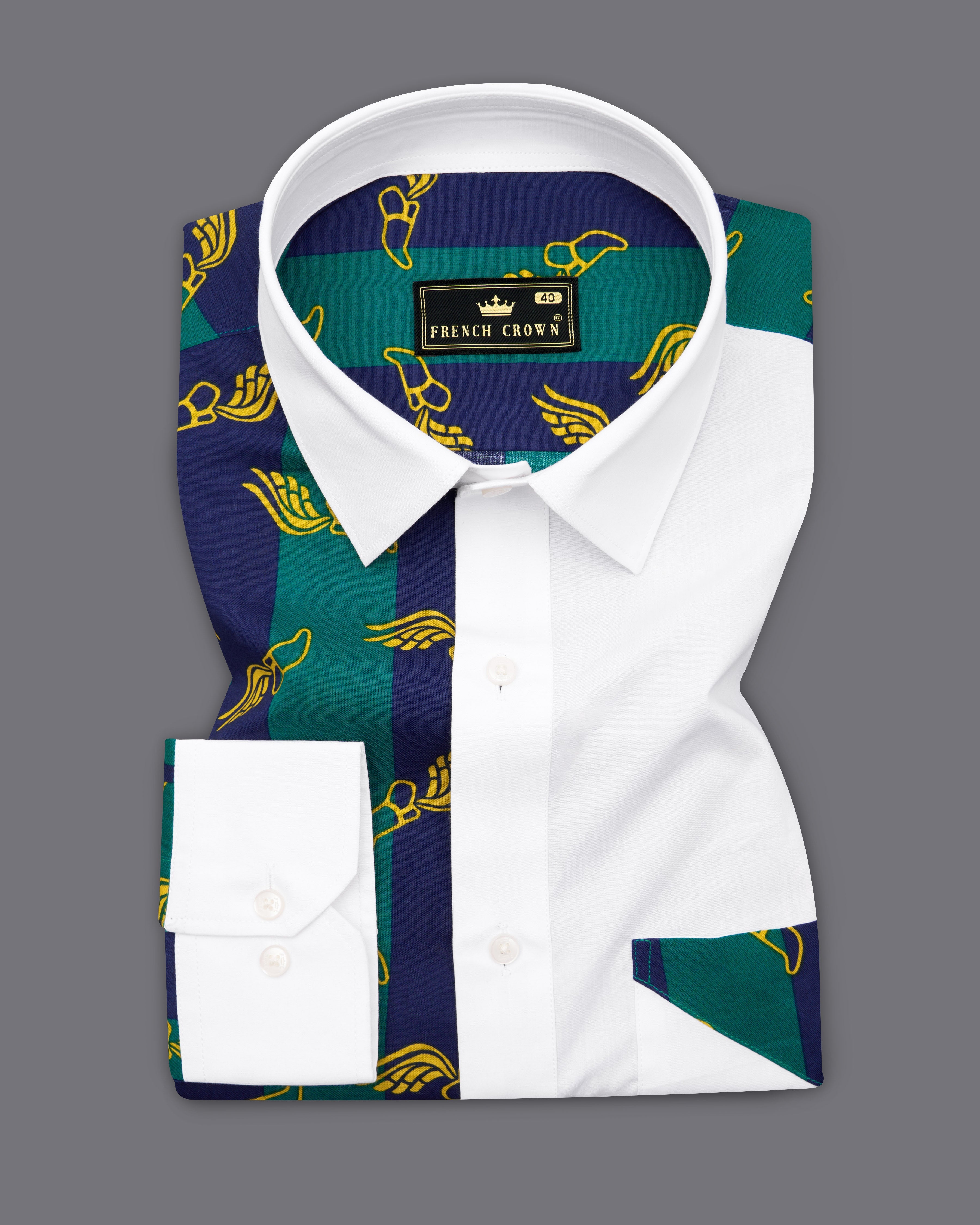 Bright White with Deep Teal Green and Cloud Burst Blue Printed Premium Cotton Designer Shirt 9767-P364-38, 9767-P364-H-38, 9767-P364-39, 9767-P364-H-39, 9767-P364-40, 9767-P364-H-40, 9767-P364-42, 9767-P364-H-42, 9767-P364-44, 9767-P364-H-44, 9767-P364-46, 9767-P364-H-46, 9767-P364-48, 9767-P364-H-48, 9767-P364-50, 9767-P364-H-50, 9767-P364-52, 9767-P364-H-52