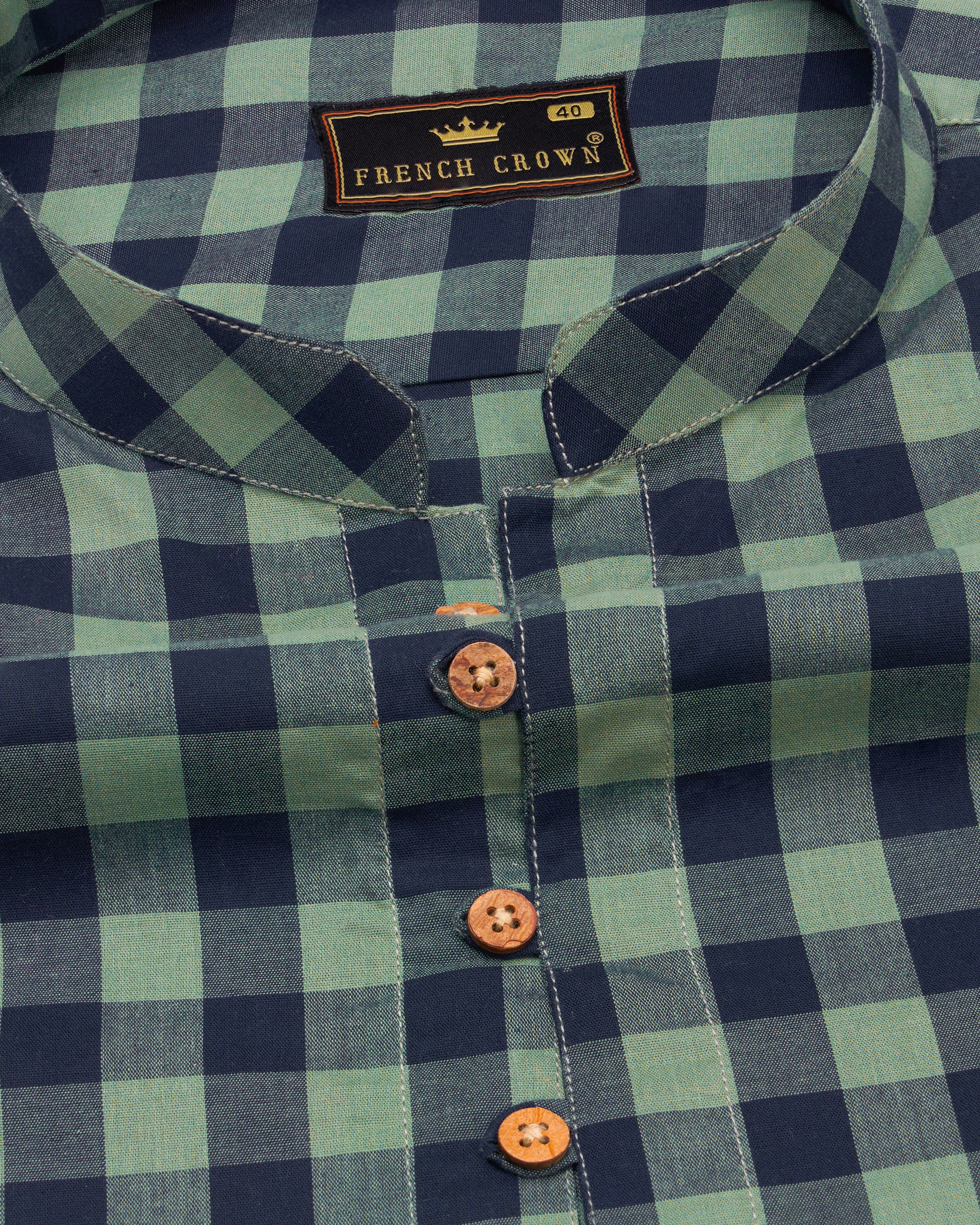 Battleship Green and Valhalla Blue Checkered Premium Cotton Kurta Shirt 9780-KS-38, 9780-KS-H-38, 9780-KS-39, 9780-KS-H-39, 9780-KS-40, 9780-KS-H-40, 9780-KS-42, 9780-KS-H-42, 9780-KS-44, 9780-KS-H-44, 9780-KS-46, 9780-KS-H-46, 9780-KS-48, 9780-KS-H-48, 9780-KS-50, 9780-KS-H-50, 9780-KS-52, 9780-KS-H-52