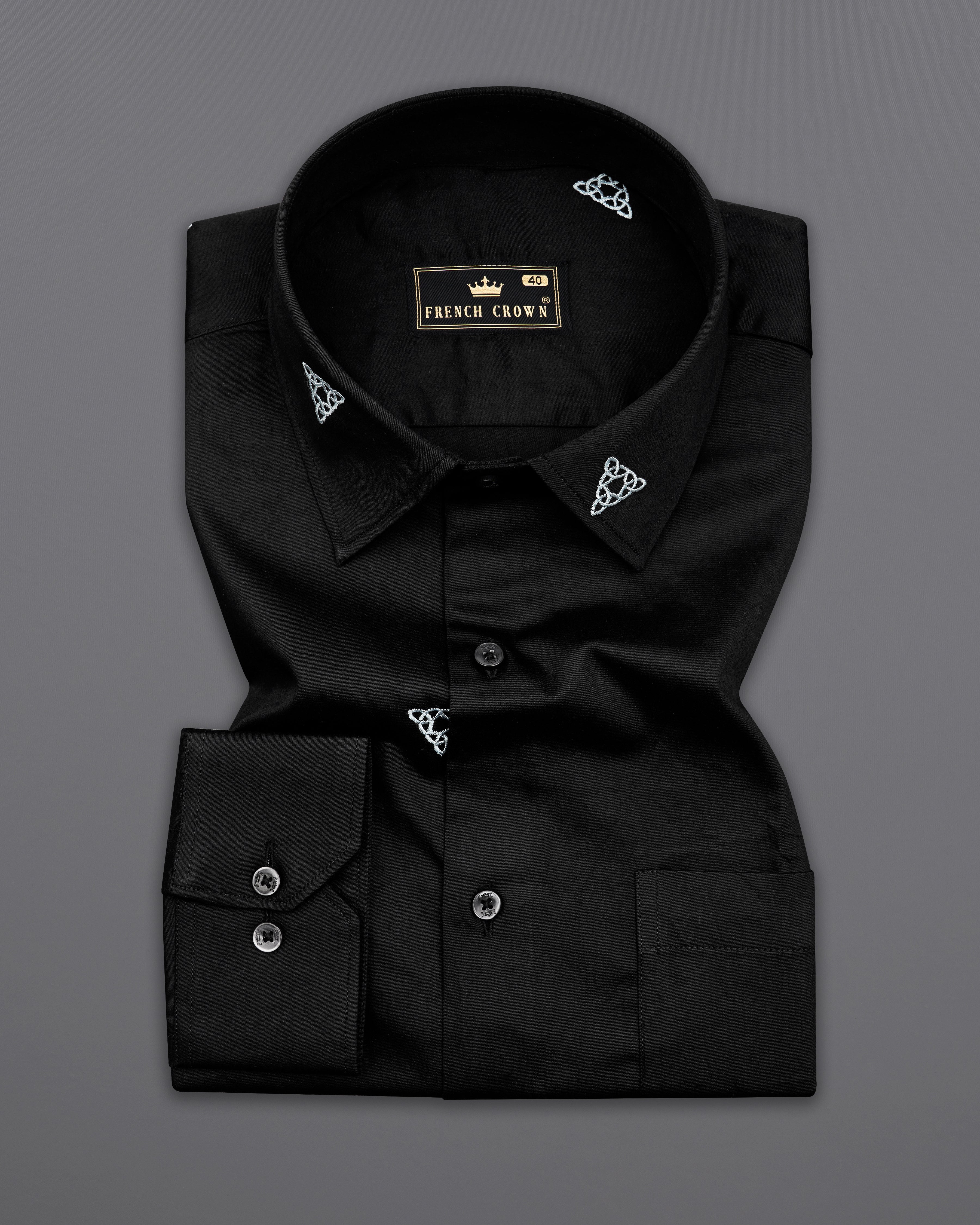 Jade Black with White Embroidered Super Soft Premium Cotton Shirt 9823-BLK--38, 9823-BLK--H-38, 9823-BLK--39, 9823-BLK--H-39, 9823-BLK--40, 9823-BLK--H-40, 9823-BLK--42, 9823-BLK--H-42, 9823-BLK--44, 9823-BLK--H-44, 9823-BLK--46, 9823-BLK--H-46, 9823-BLK--48, 9823-BLK--H-48, 9823-BLK--50, 9823-BLK--H-50, 9823-BLK--52, 9823-BLK--H-52