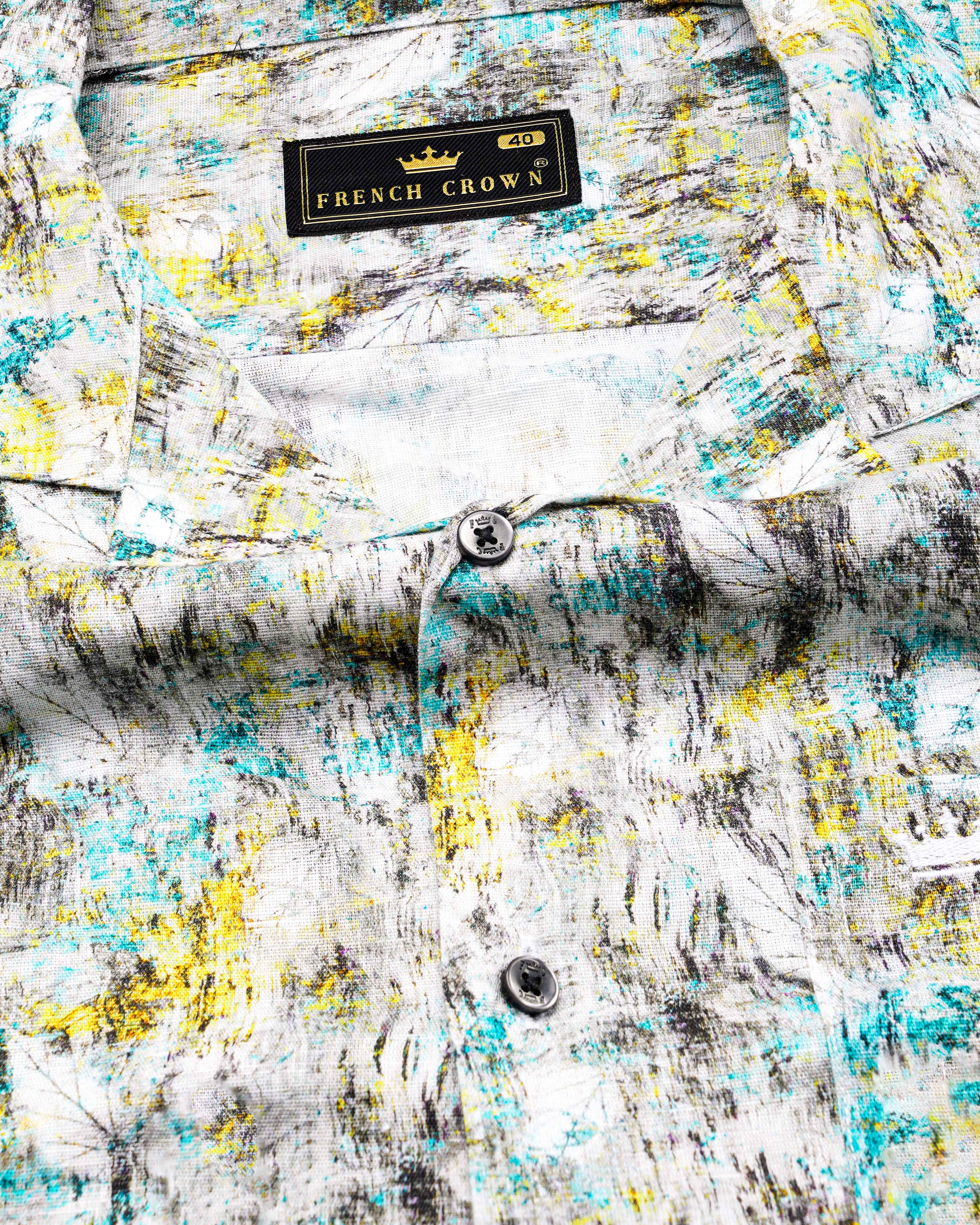Eagle Gray and White Multicolour Printed Luxurious Linen Shirt 9870-CC-BLK-SS-38, 9870-CC-BLK-SS-39, 9870-CC-BLK-SS-40, 9870-CC-BLK-SS-42, 9870-CC-BLK-SS-44, 9870-CC-BLK-SS-46, 9870-CC-BLK-SS-48, 9870-CC-BLK-SS-50, 9870-CC-BLK-SS-52