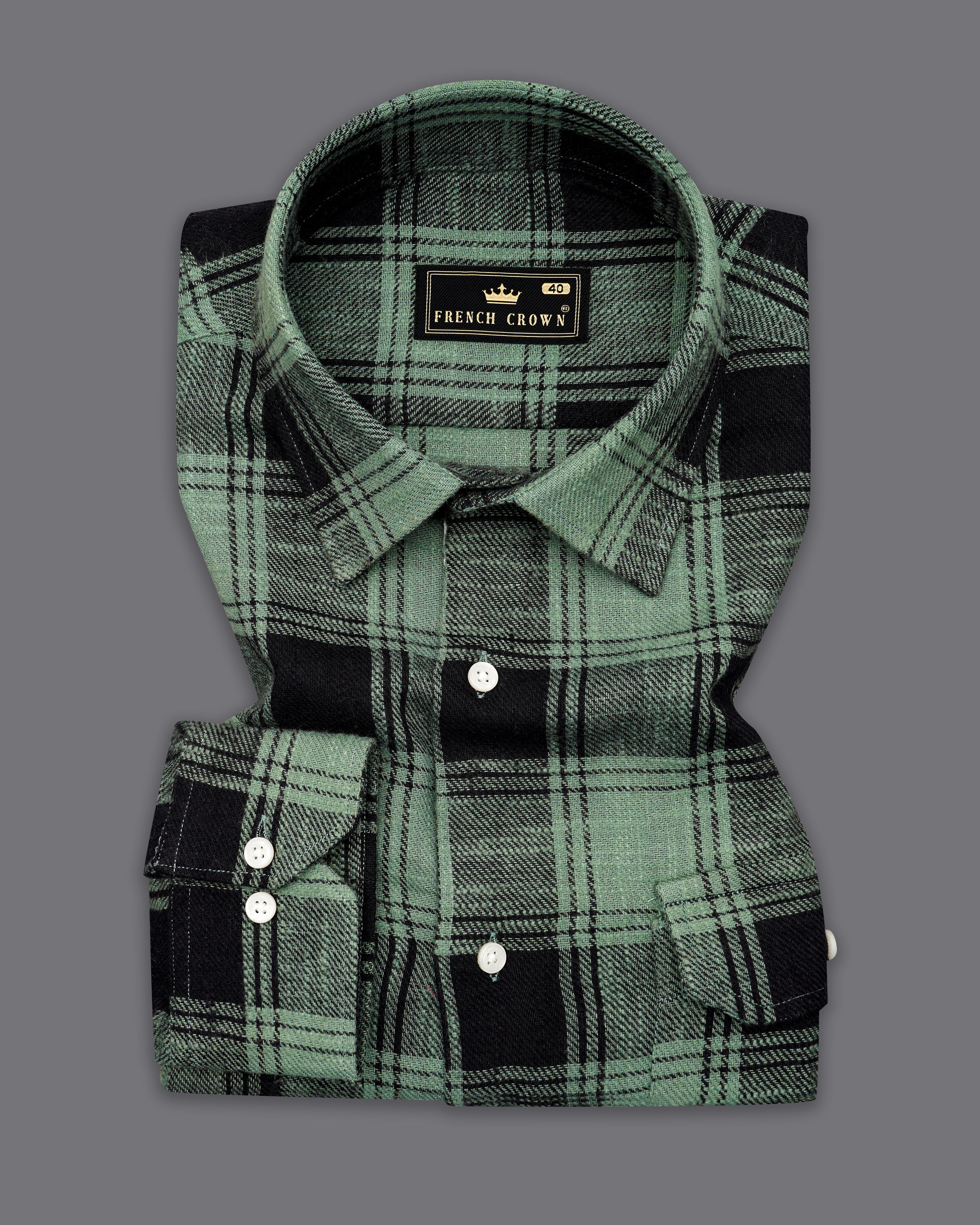 Oxley Green and Black Plaid Flannel Overshirt/Shacket 9883-OS-FP-38, 9883-OS-FP-H-38, 9883-OS-FP-39, 9883-OS-FP-H-39, 9883-OS-FP-40, 9883-OS-FP-H-40, 9883-OS-FP-42, 9883-OS-FP-H-42, 9883-OS-FP-44, 9883-OS-FP-H-44, 9883-OS-FP-46, 9883-OS-FP-H-46, 9883-OS-FP-48, 9883-OS-FP-H-48, 9883-OS-FP-50, 9883-OS-FP-H-50, 9883-OS-FP-52, 9883-OS-FP-H-52