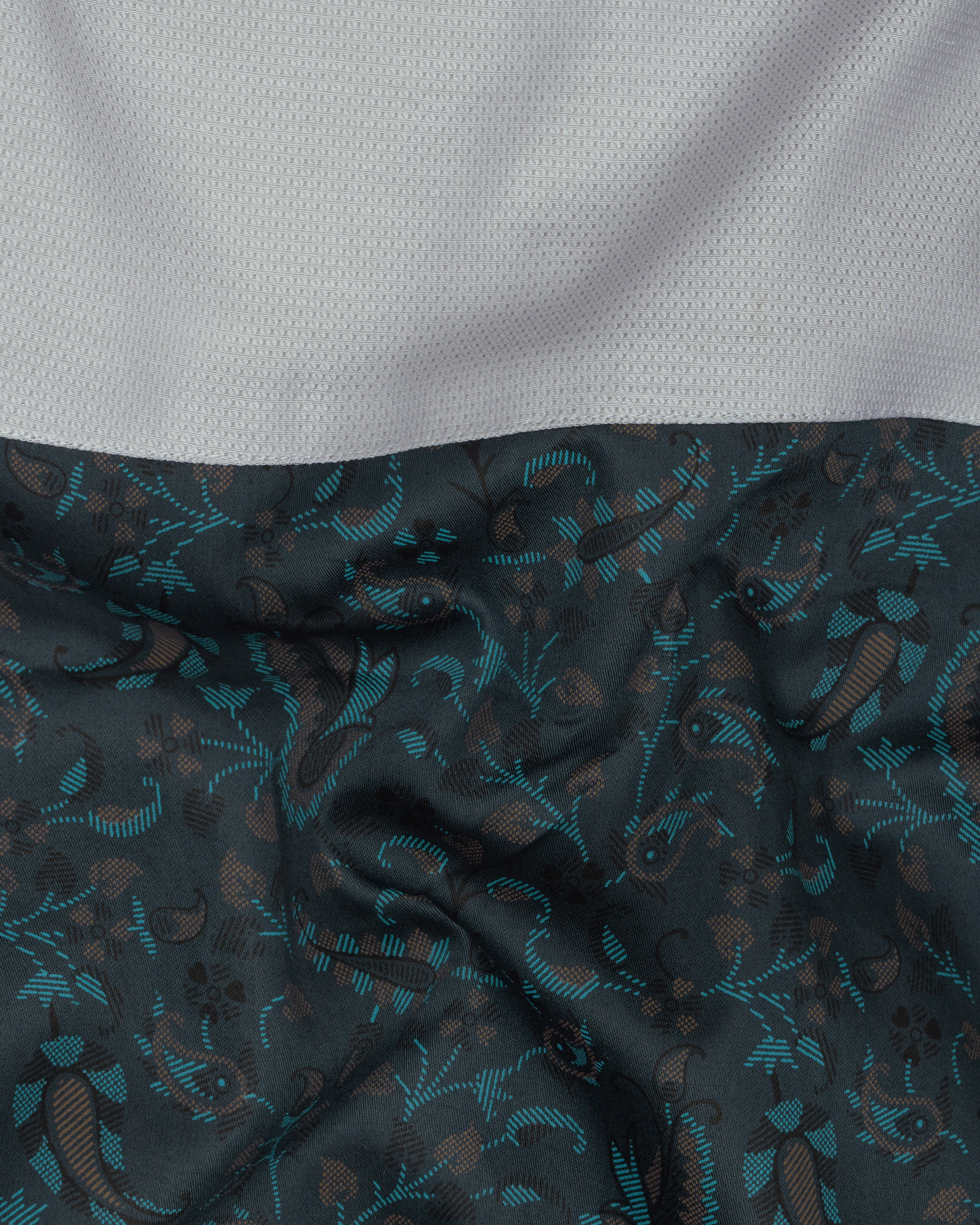 Charade Green Paisley Printed with Nobel Gray and Black Patchwork Super Soft Premium Cotton Designer Shirt 9888-P235-38, 9888-P235-H-38, 9888-P235-39, 9888-P235-H-39, 9888-P235-40, 9888-P235-H-40, 9888-P235-42, 9888-P235-H-42, 9888-P235-44, 9888-P235-H-44, 9888-P235-46, 9888-P235-H-46, 9888-P235-48, 9888-P235-H-48, 9888-P235-50, 9888-P235-H-50, 9888-P235-52, 9888-P235-H-52