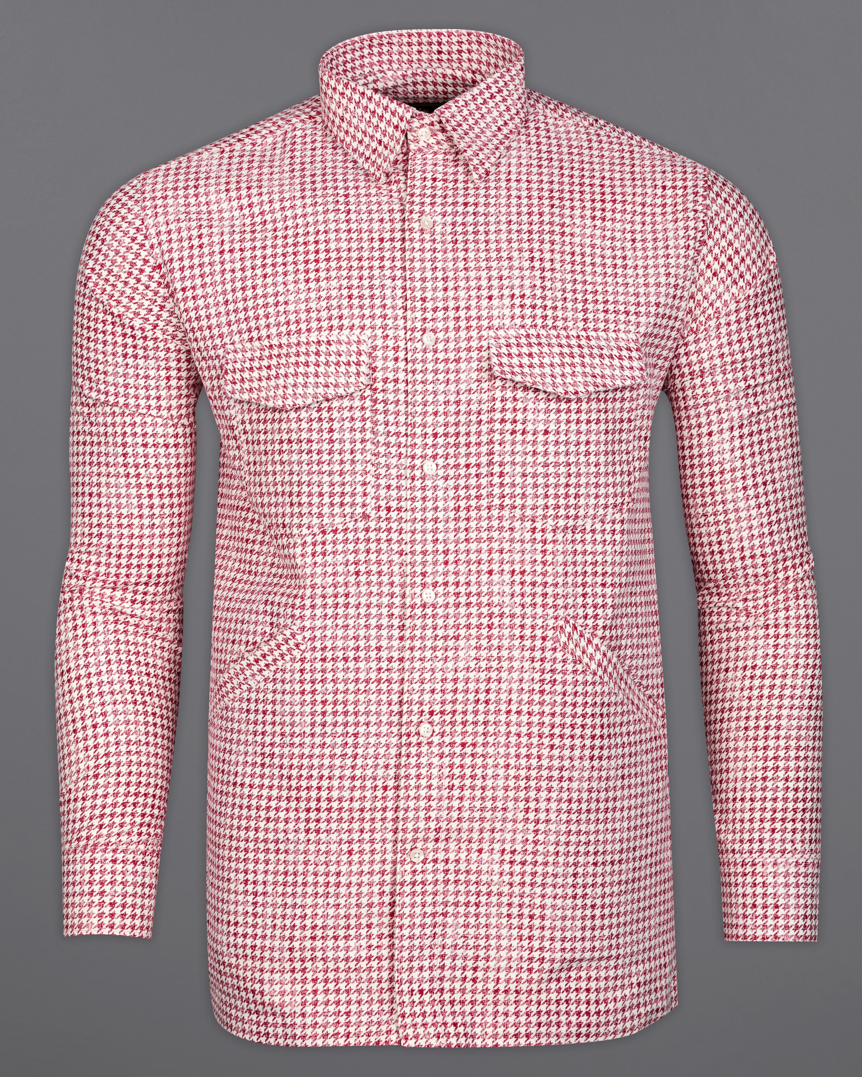 Shiraz Red and White Houndstooth Corduroy Overshirt/Shacket 9916-OS-P301-38, 9916-OS-P301-H-38, 9916-OS-P301-39, 9916-OS-P301-H-39, 9916-OS-P301-40, 9916-OS-P301-H-40, 9916-OS-P301-42, 9916-OS-P301-H-42, 9916-OS-P301-44, 9916-OS-P301-H-44, 9916-OS-P301-46, 9916-OS-P301-H-46, 9916-OS-P301-48, 9916-OS-P301-H-48, 9916-OS-P301-50, 9916-OS-P301-H-50, 9916-OS-P301-52, 9916-OS-P301-H-52