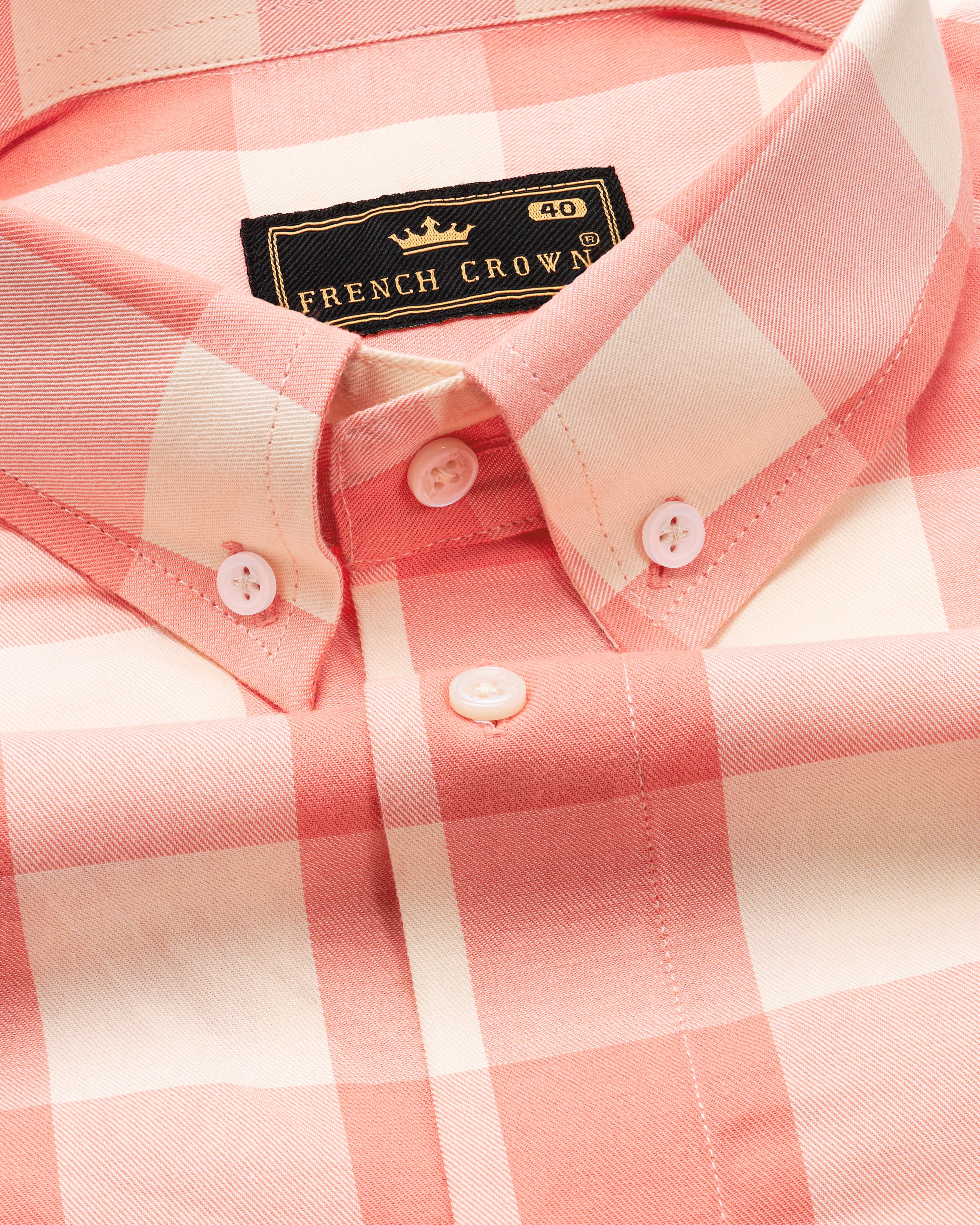 Geraldine Peach with Albescent Cream Twill Checked Premium Cotton Shirt 9946-BD-38, 9946-BD-H-38, 9946-BD-39, 9946-BD-H-39, 9946-BD-40, 9946-BD-H-40, 9946-BD-42, 9946-BD-H-42, 9946-BD-44, 9946-BD-H-44, 9946-BD-46, 9946-BD-H-46, 9946-BD-48, 9946-BD-H-48, 9946-BD-50, 9946-BD-H-50, 9946-BD-52, 9946-BD-H-52