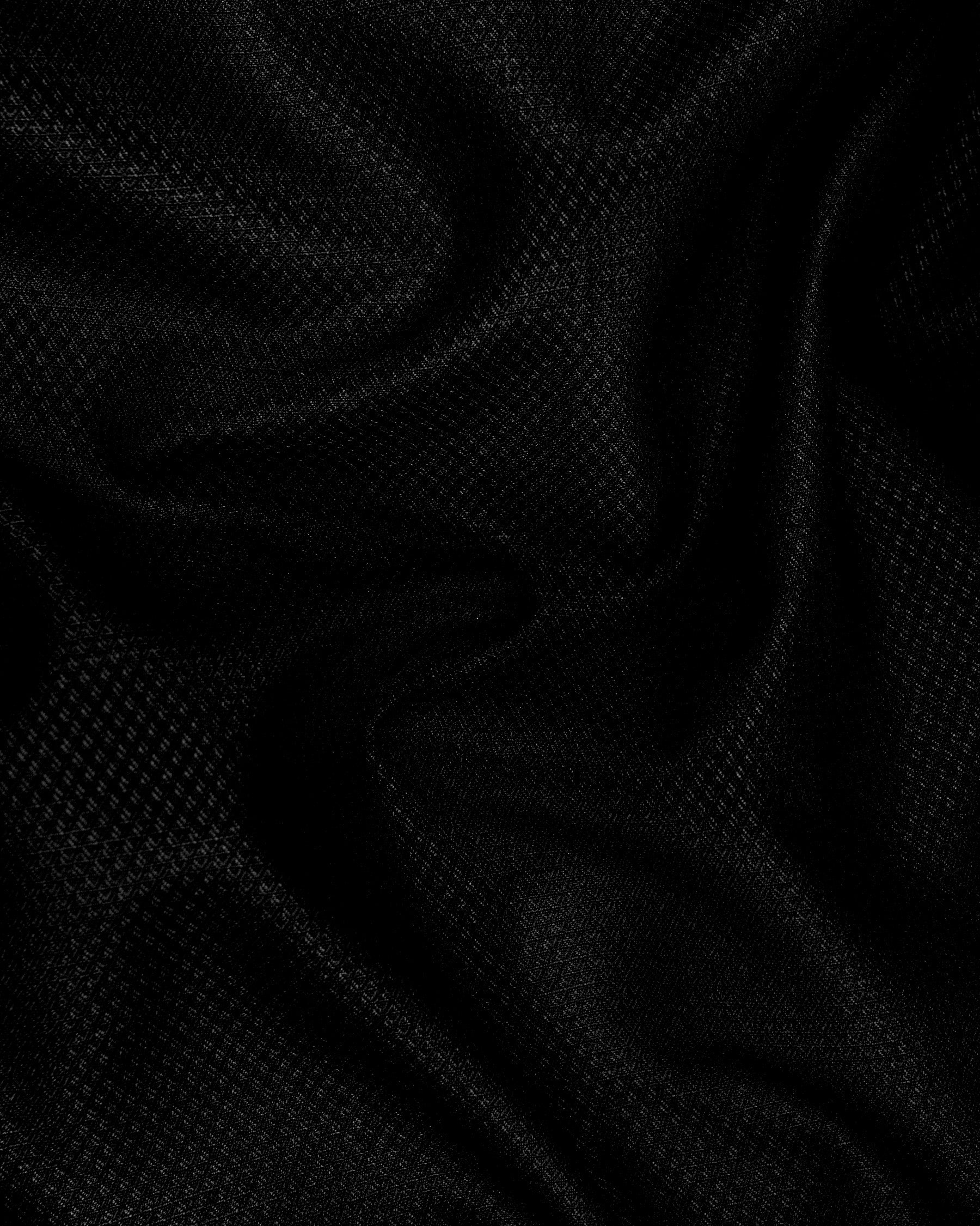 Jade black Diamond Textured Cross Placket Bandhgala/Mandarin Wool-Silk blend Blazer