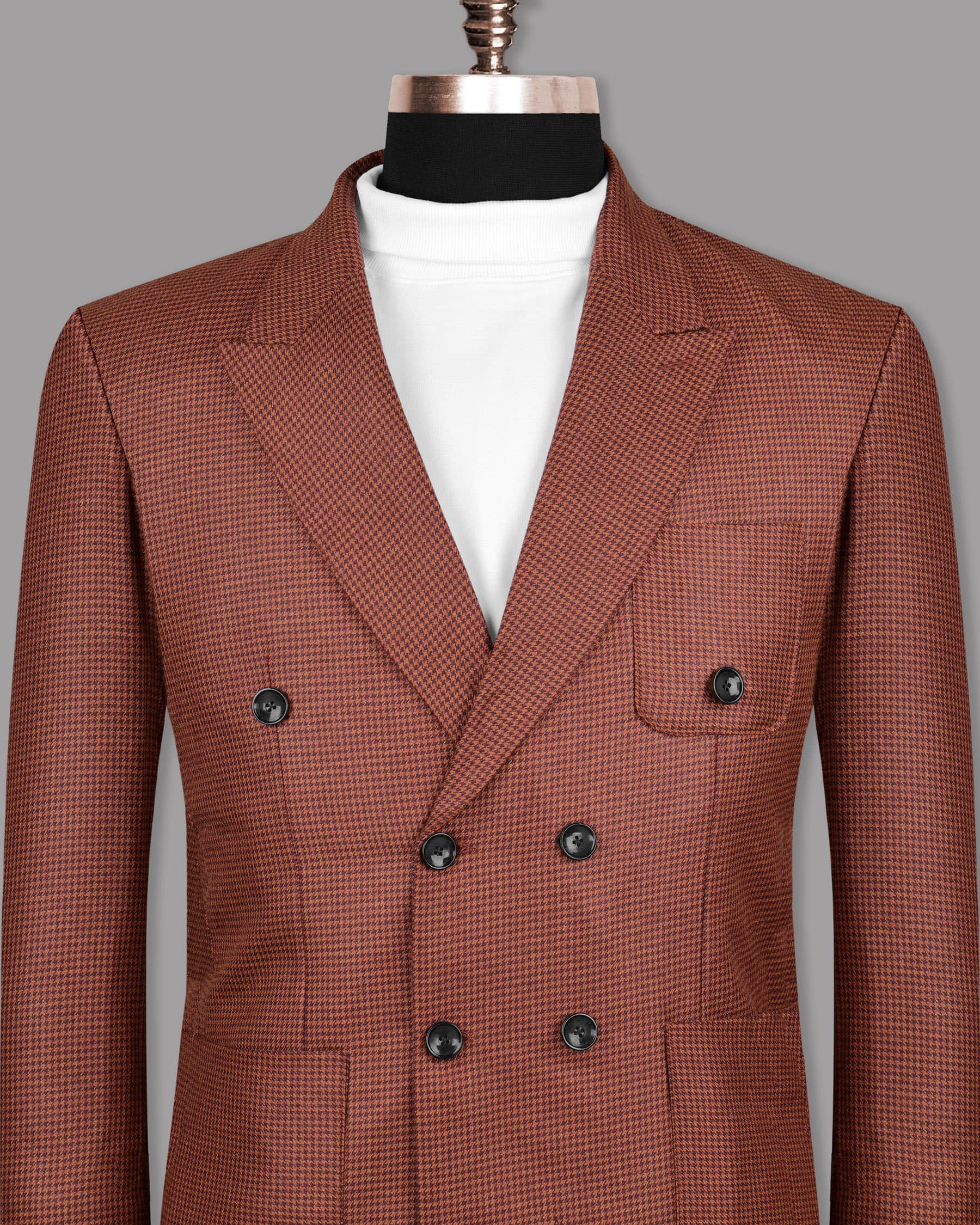 Flame Pea with Purple Houndstooth Double Breasted Sport Blazer BL1090-DB-PP-36, BL1090-DB-PP-38, BL1090-DB-PP-40, BL1090-DB-PP-42, BL1090-DB-PP-46, BL1090-DB-PP-48, BL1090-DB-PP-50, BL1090-DB-PP-60, BL1090-DB-PP-58, BL1090-DB-PP-56, BL1090-DB-PP-52, BL1090-DB-PP-54, BL1090-DB-PP-44