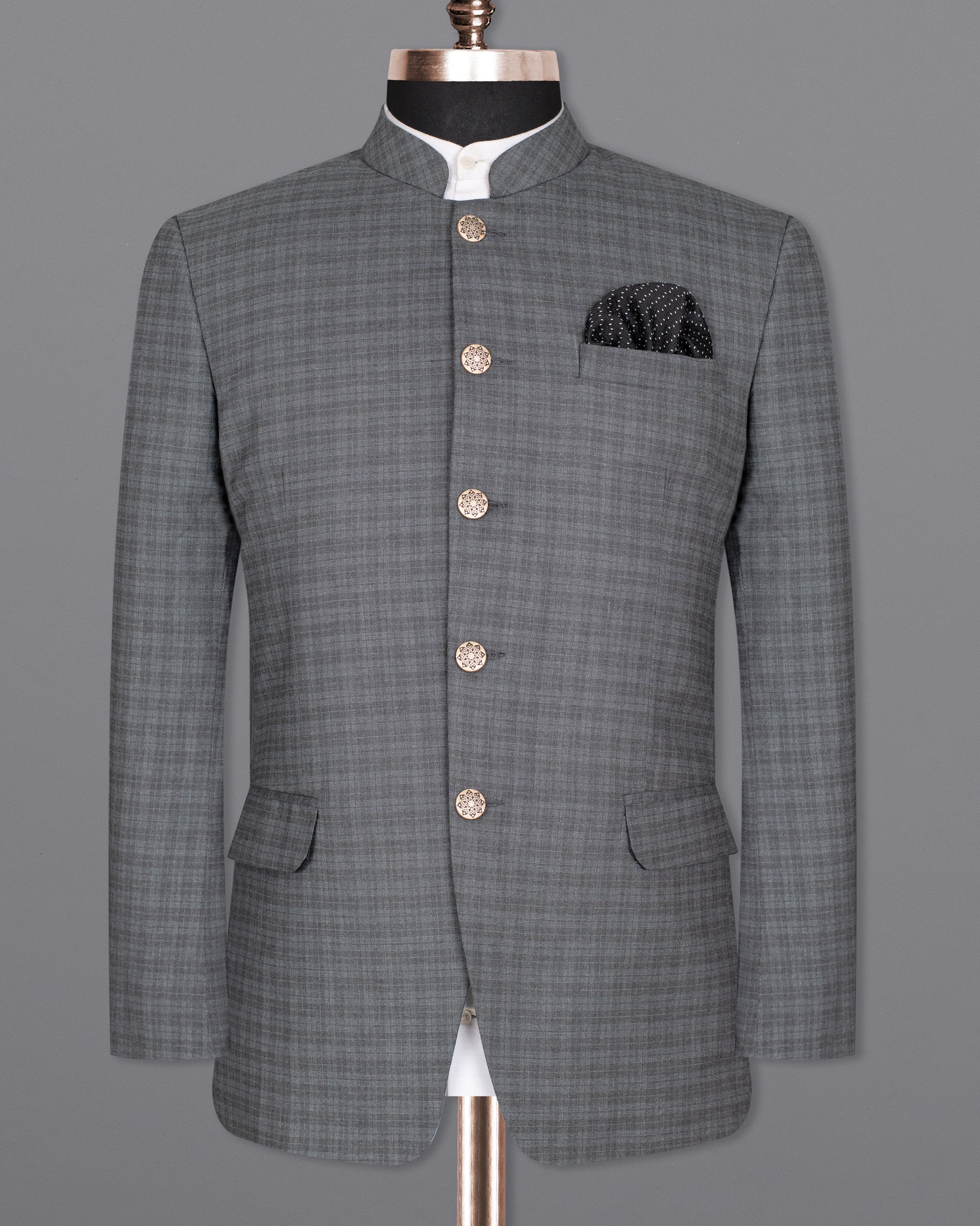 Mid Gray Wool Rich Mandarin/Bandhgala Blazer BL1331-BG-36, BL1331-BG-38, BL1331-BG-40, BL1331-BG-42, BL1331-BG-44, BL1331-BG-46, BL1331-BG-48, BL1331-BG-50, BL1331-BG-52, BL1331-BG-54, BL1331-BG-56, BL1331-BG-58, BL1331-BG-60