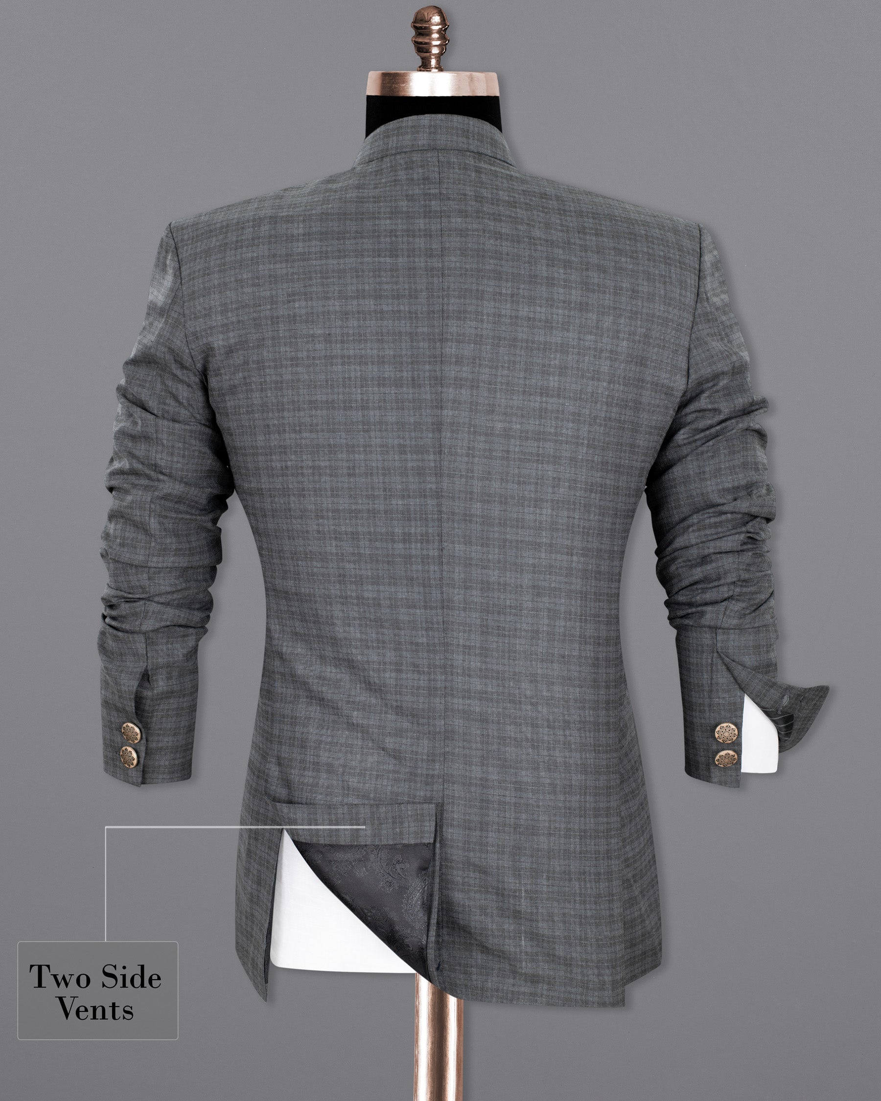 Mid Gray Wool Rich Mandarin/Bandhgala Blazer BL1331-BG-36, BL1331-BG-38, BL1331-BG-40, BL1331-BG-42, BL1331-BG-44, BL1331-BG-46, BL1331-BG-48, BL1331-BG-50, BL1331-BG-52, BL1331-BG-54, BL1331-BG-56, BL1331-BG-58, BL1331-BG-60