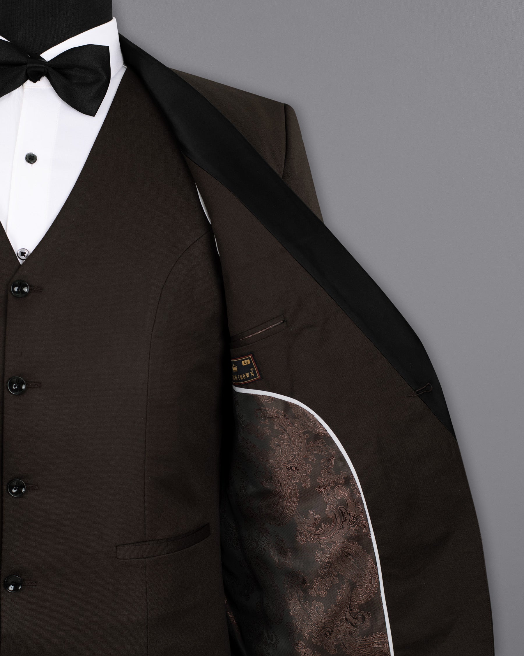 Cocoa Brown Wool Rich Tuxedo Blazer BL1346-BKL-36, BL1346-BKL-38, BL1346-BKL-40, BL1346-BKL-42, BL1346-BKL-44, BL1346-BKL-46, BL1346-BKL-48, BL1346-BKL-50, BL1346-BKL-52, BL1346-BKL-54, BL1346-BKL-56, BL1346-BKL-58, BL1346-BKL-60