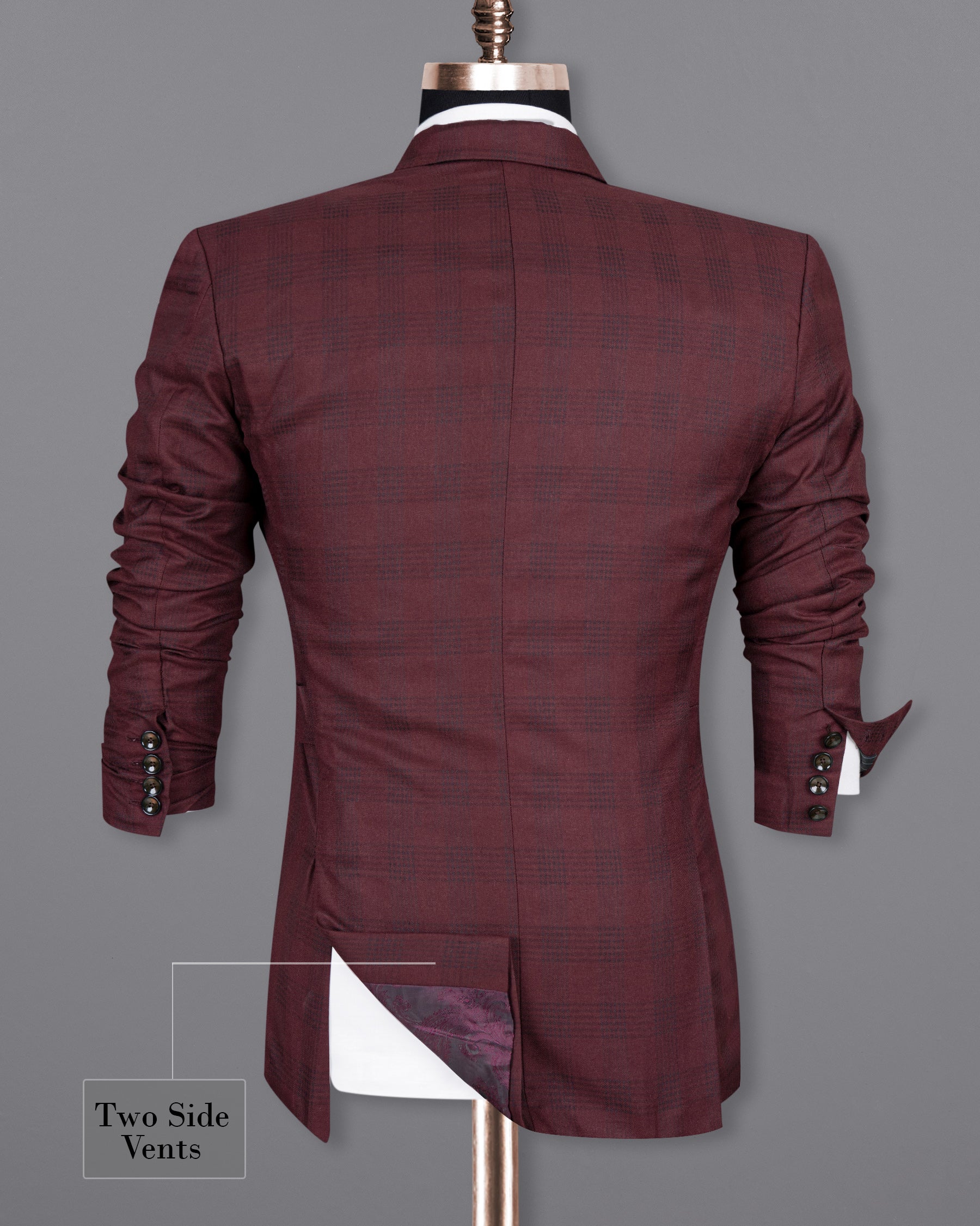 Buccaneer Burgundy Plaid Double Breasted Wool Rich Blazer