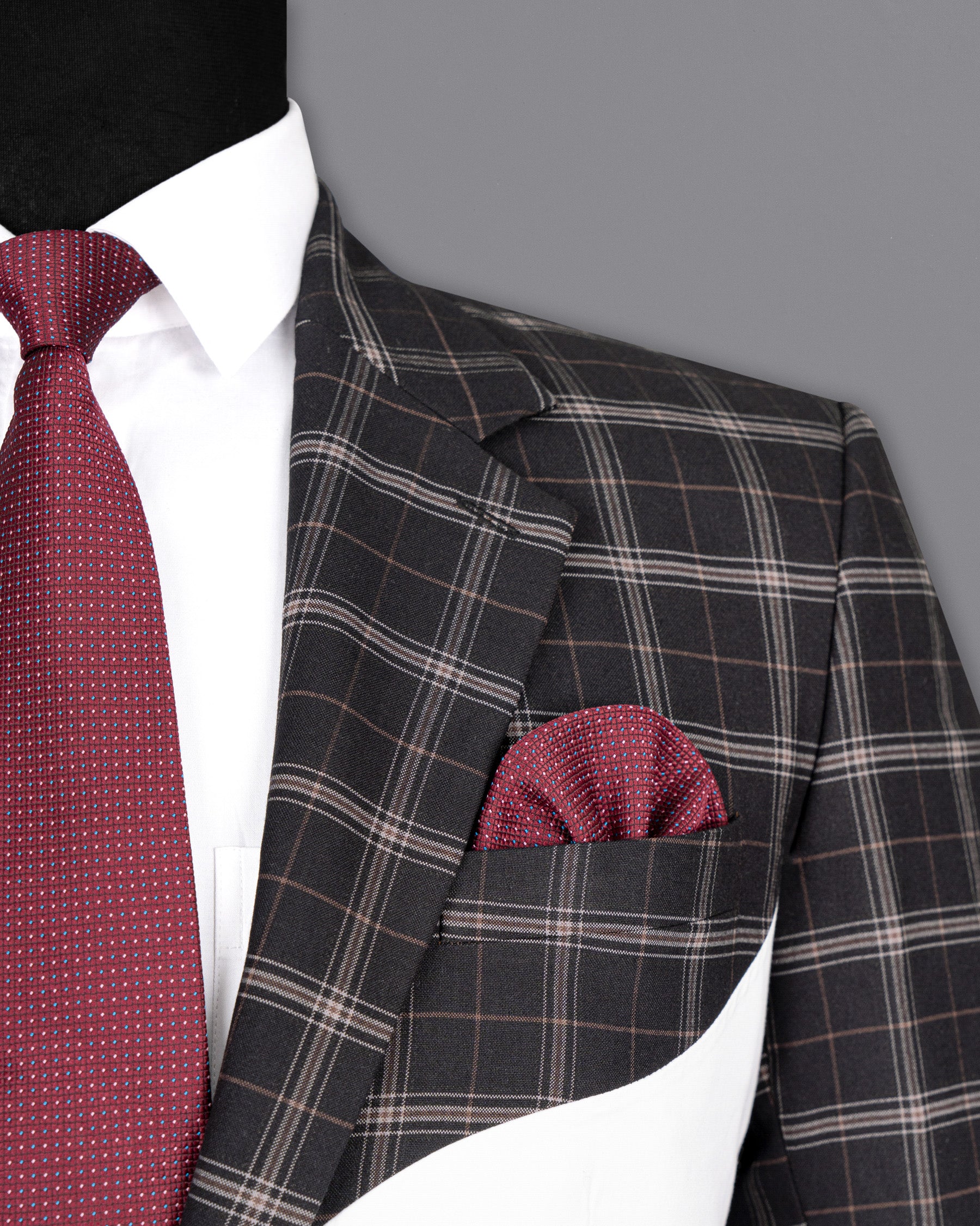 Jade black windowpane wirh White Wool Rich Designer Blazer BL1485-D26-36, BL1485-D26-38, BL1485-D26-40, BL1485-D26-42, BL1485-D26-44, BL1485-D26-46, BL1485-D26-48, BL1485-D26-50, BL1485-D26-52, BL1485-D26-54, BL1485-D26-56, BL1485-D26-58, BL1485-D26-60b