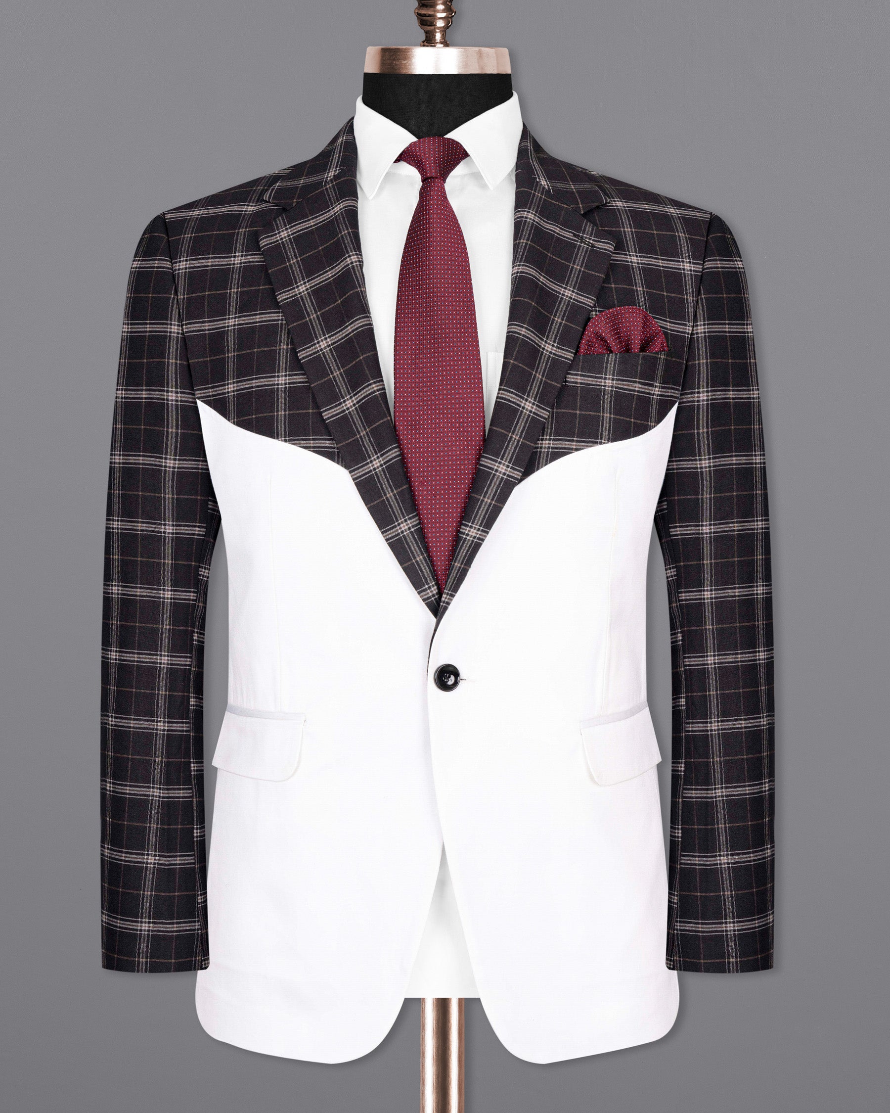 Jade black windowpane wirh White Wool Rich Designer Blazer BL1485-D26-36, BL1485-D26-38, BL1485-D26-40, BL1485-D26-42, BL1485-D26-44, BL1485-D26-46, BL1485-D26-48, BL1485-D26-50, BL1485-D26-52, BL1485-D26-54, BL1485-D26-56, BL1485-D26-58, BL1485-D26-60b
