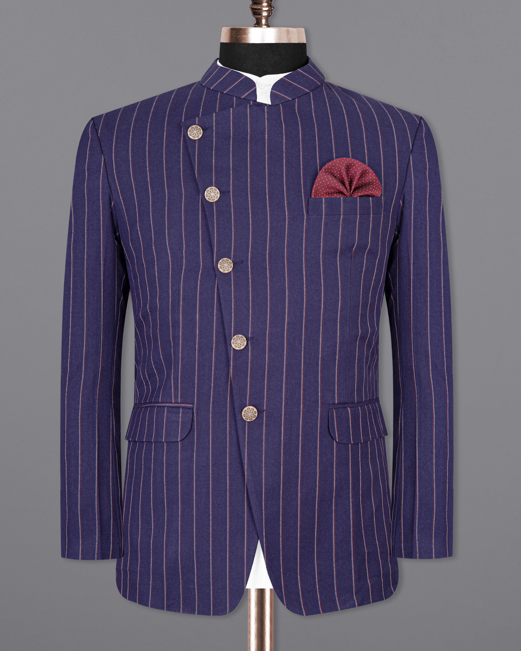 Cherry Pie Striped Cross Placket Bandhgala Blazer