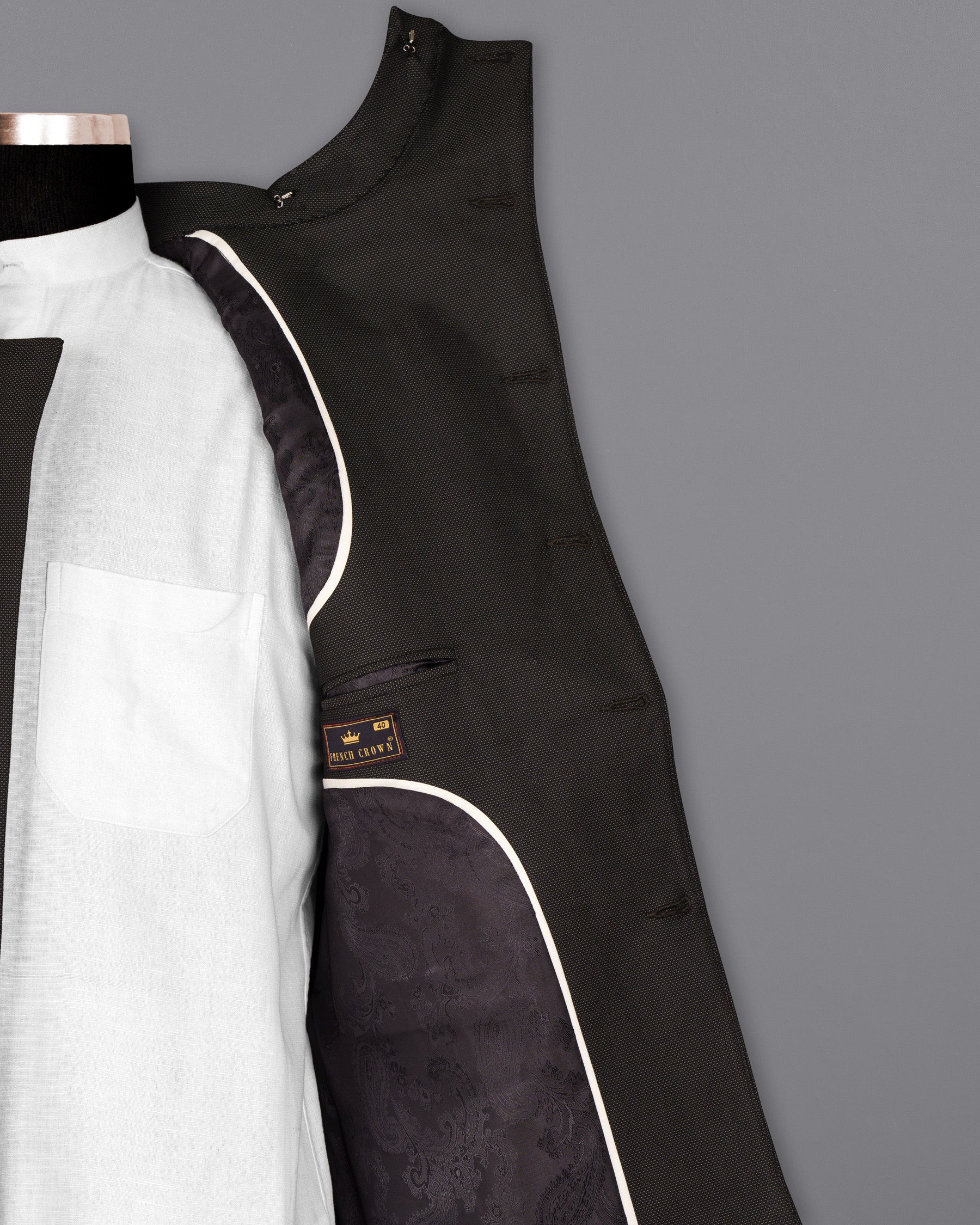 Blackish Brown Cross Buttoned Wool Rich Bandhgala Blazer BL1526-CBG2-36, BL1526-CBG2-38, BL1526-CBG2-40, BL1526-CBG2-42, BL1526-CBG2-44, BL1526-CBG2-46, BL1526-CBG2-48, BL1526-CBG2-50, BL1526-CBG2-52, BL1526-CBG2-54, BL1526-CBG2-56, BL1526-CBG2-58, BL1526-CBG2-60