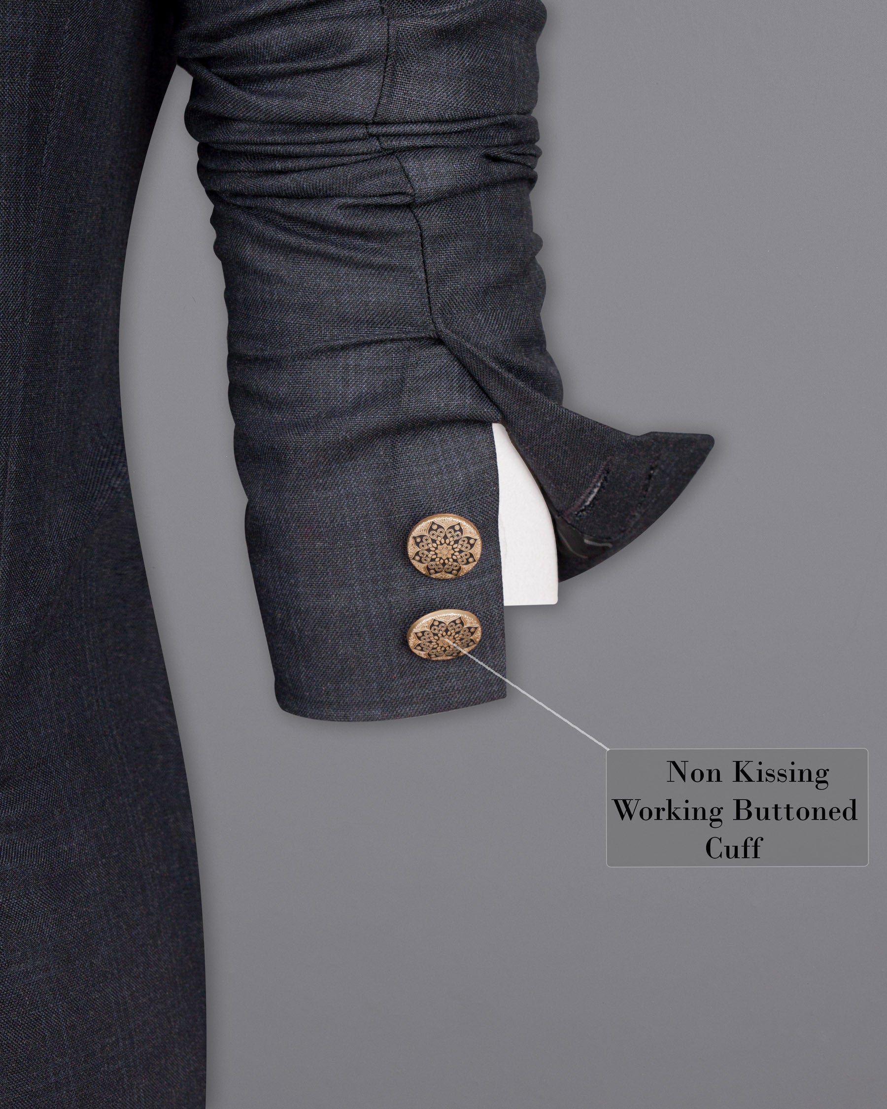 Gravel Grey Subtle Plaid Cross Buttoned Bandhgala Wool Rich Blazer BL1567-CBG2-36, BL1567-CBG2-38, BL1567-CBG2-40, BL1567-CBG2-42, BL1567-CBG2-44, BL1567-CBG2-46, BL1567-CBG2-48, BL1567-CBG2-50, BL1567-CBG2-52, BL1567-CBG2-54, BL1567-CBG2-56, BL1567-CBG2-58, BL1567-CBG2-60