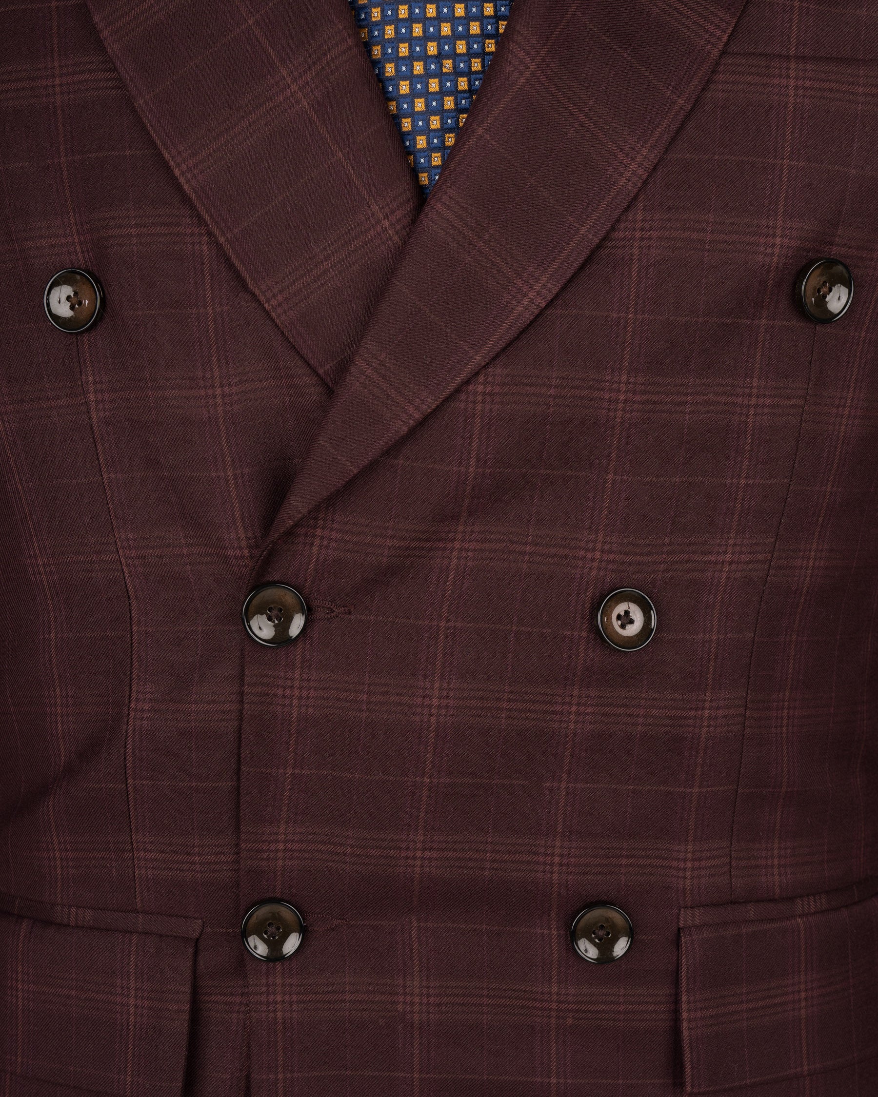 Crater Brown Super fine Plaid Double Breasted Wool Rich Blazer BL1607-DB-36, BL1607-DB-38, BL1607-DB-40, BL1607-DB-42, BL1607-DB-44, BL1607-DB-46, BL1607-DB-48, BL1607-DB-50, BL1607-DB-52, BL1607-DB-54, BL1607-DB-56, BL1607-DB-58, BL1607-DB-60