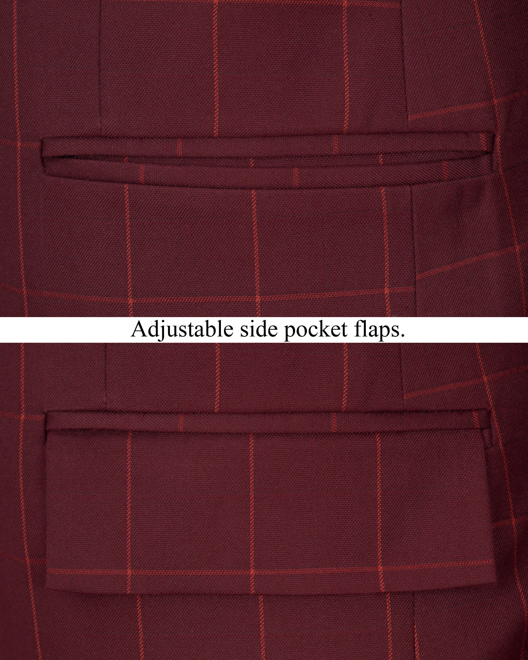 Maroon Oak Windowpane Cross Placket Bandhgala Windowpane Blazer