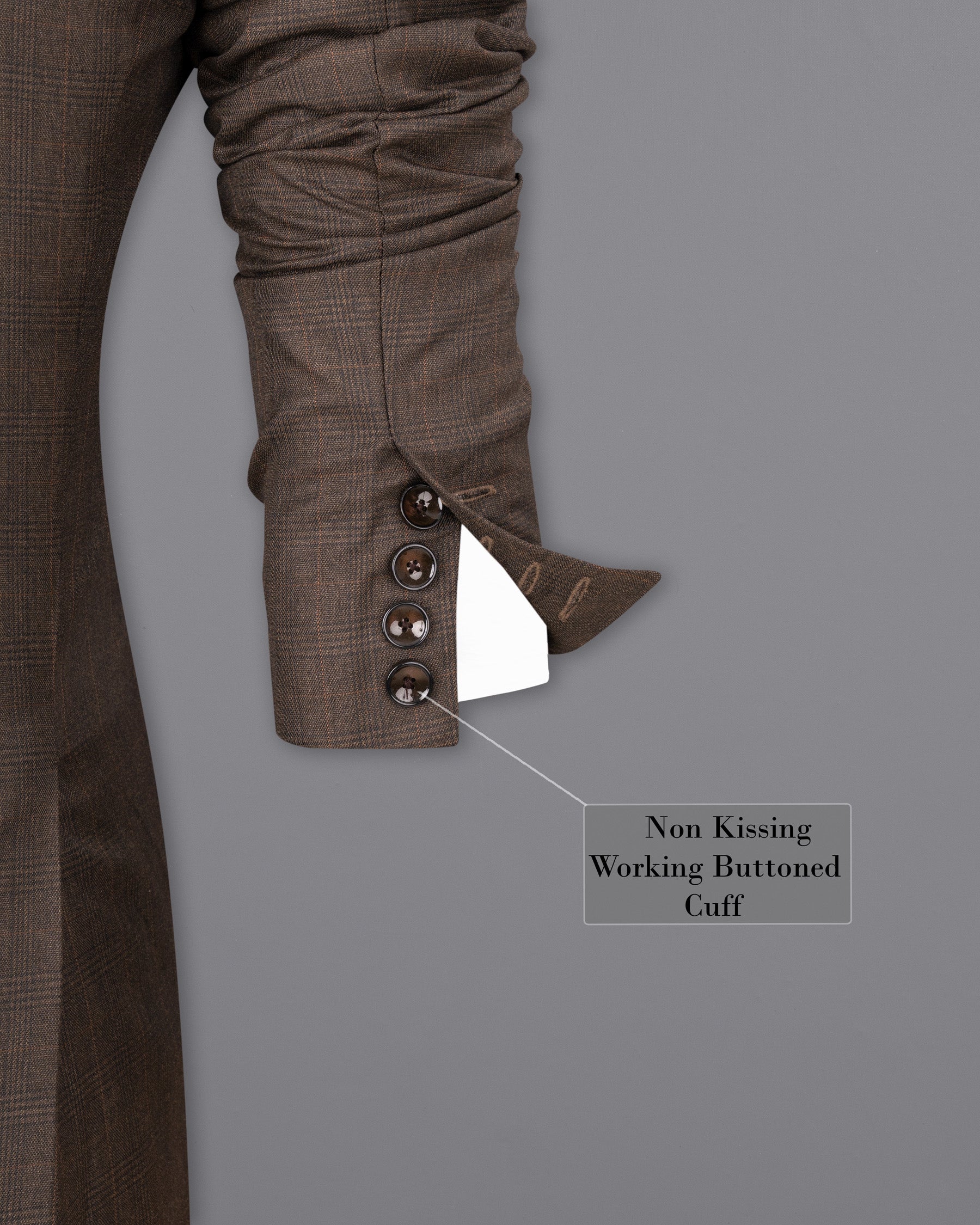 Wenge Brown Subtle Plaid Double Breasted Blazer